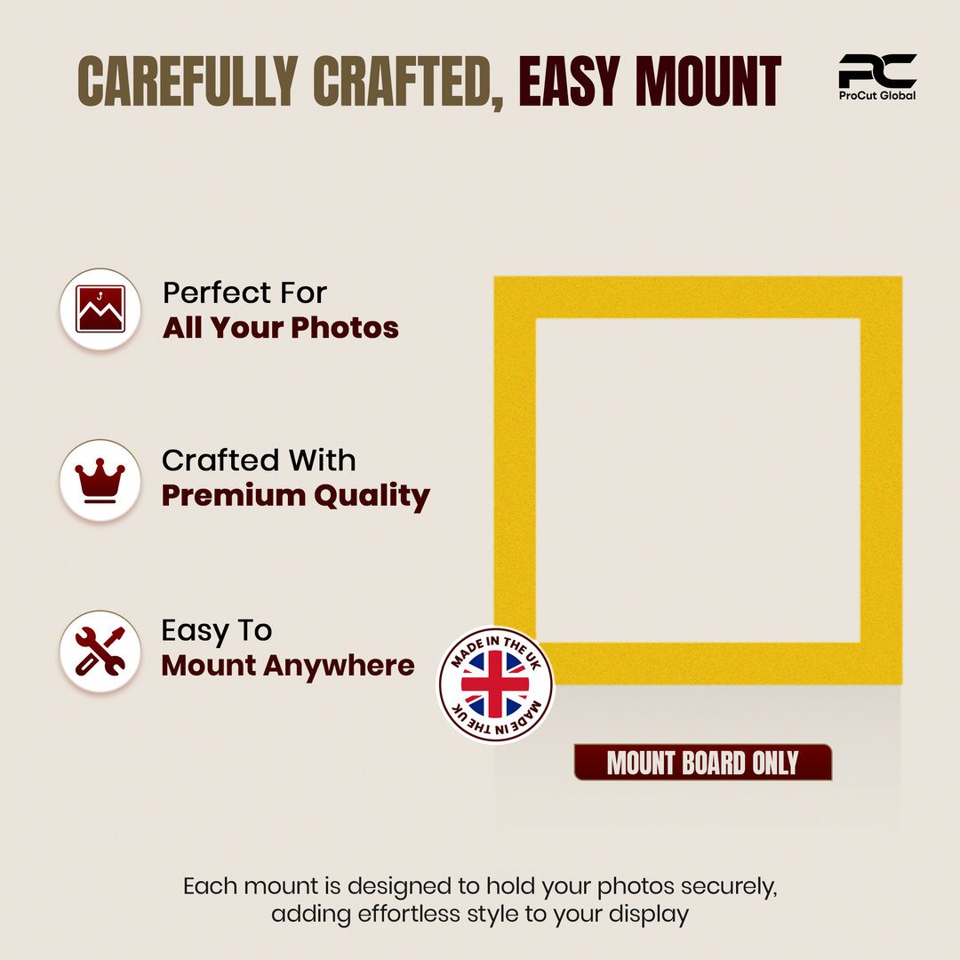 Bright Yellow 10x10" Picture Mount With 8x8" Aperture | Acid-Free Mat Board For Picture Frames thumbnail 7