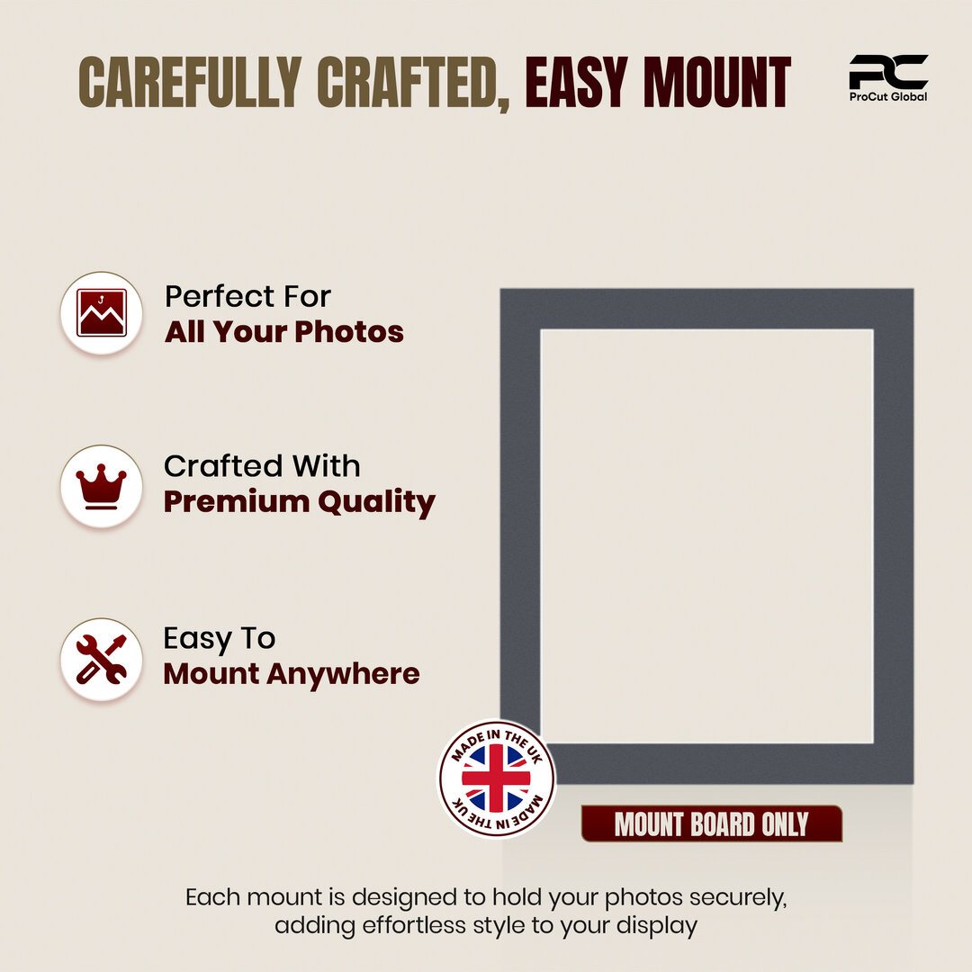 Charcoal Grey 12x10" Picture Mount With 10x8" Aperture | Acid-Free Mat Board For Photos & Artwork thumbnail 7