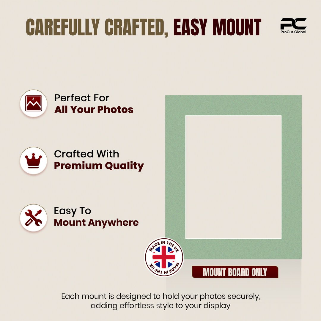Sage Green 12x10" Picture Mount With 9x7" Aperture | Acid-Free Picture Mount Board thumbnail 7