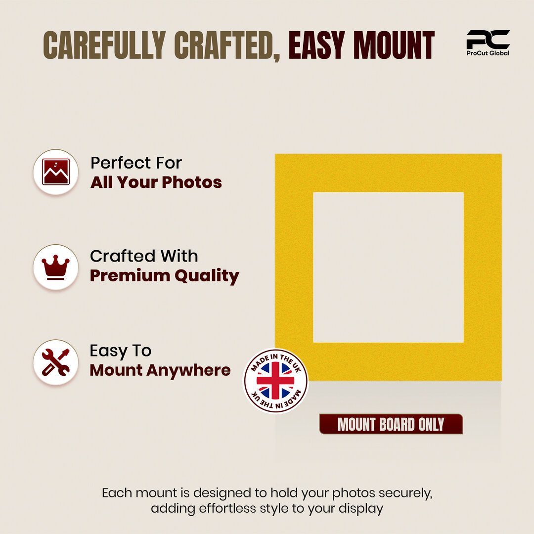 Bright Yellow 6x6" Picture Mount With 4x4" Aperture | Acid-Free Mat Board For Photos & Artwork thumbnail 7