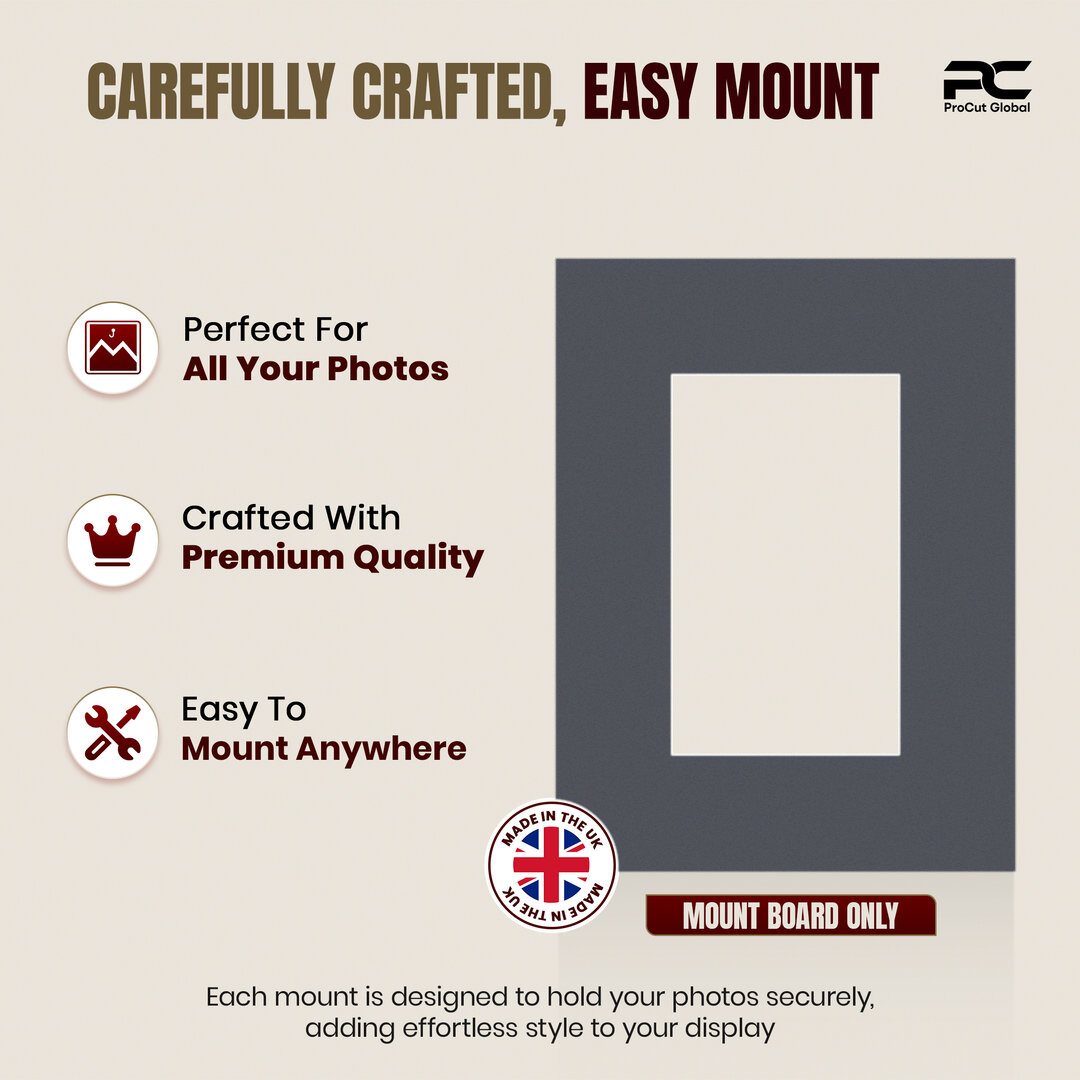 Charcoal Grey 8x6" Picture Mount With 5x3" Aperture | Acid-Free Mat Board For Picture Frames thumbnail 7