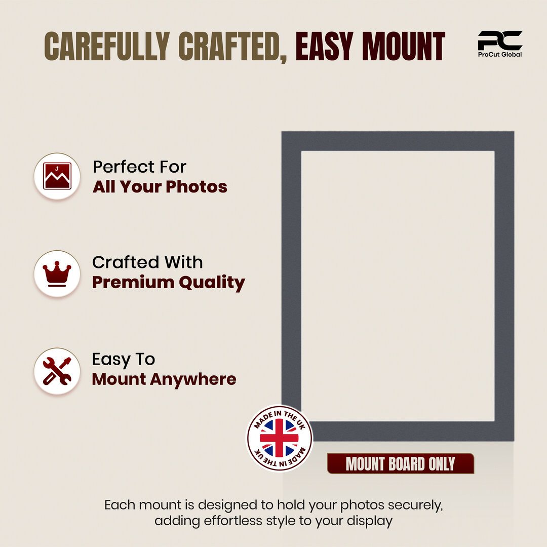 Charcoal Grey 8x6" Picture Mount With 7x5" Aperture | Acid-Free Mat Board For Picture Frames thumbnail 7