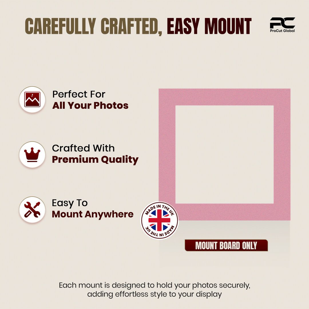 Dusty Rose 8x8" Picture Mount With 6x6" Aperture | Acid-Free Mat Board For Photos & Artwork thumbnail 7
