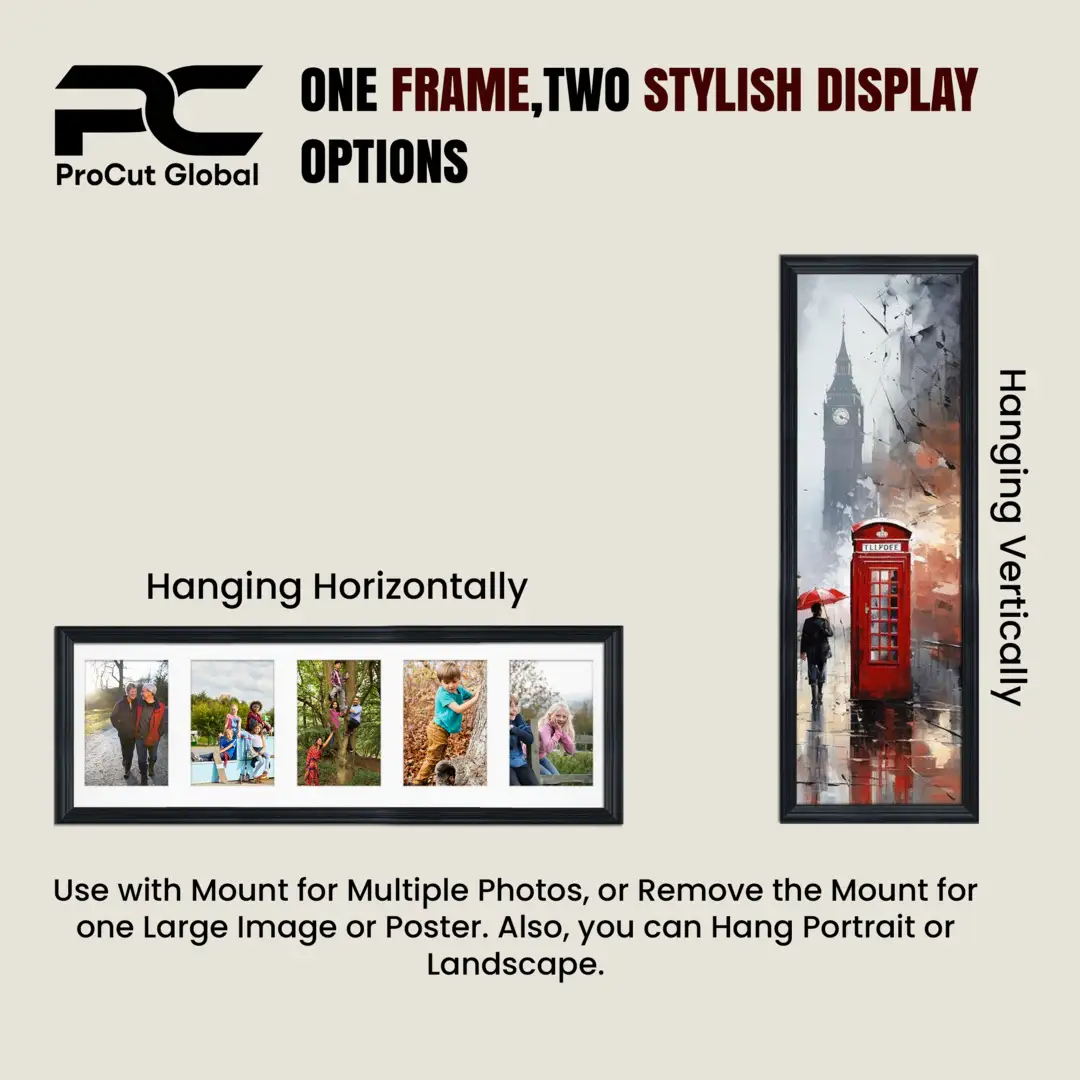 26x8" Pastel Pink Classic Multi Aperture Photo Frame Holds 6x4" (x5) Photos With Pompador Mount | Modern Collage Frame thumbnail 4