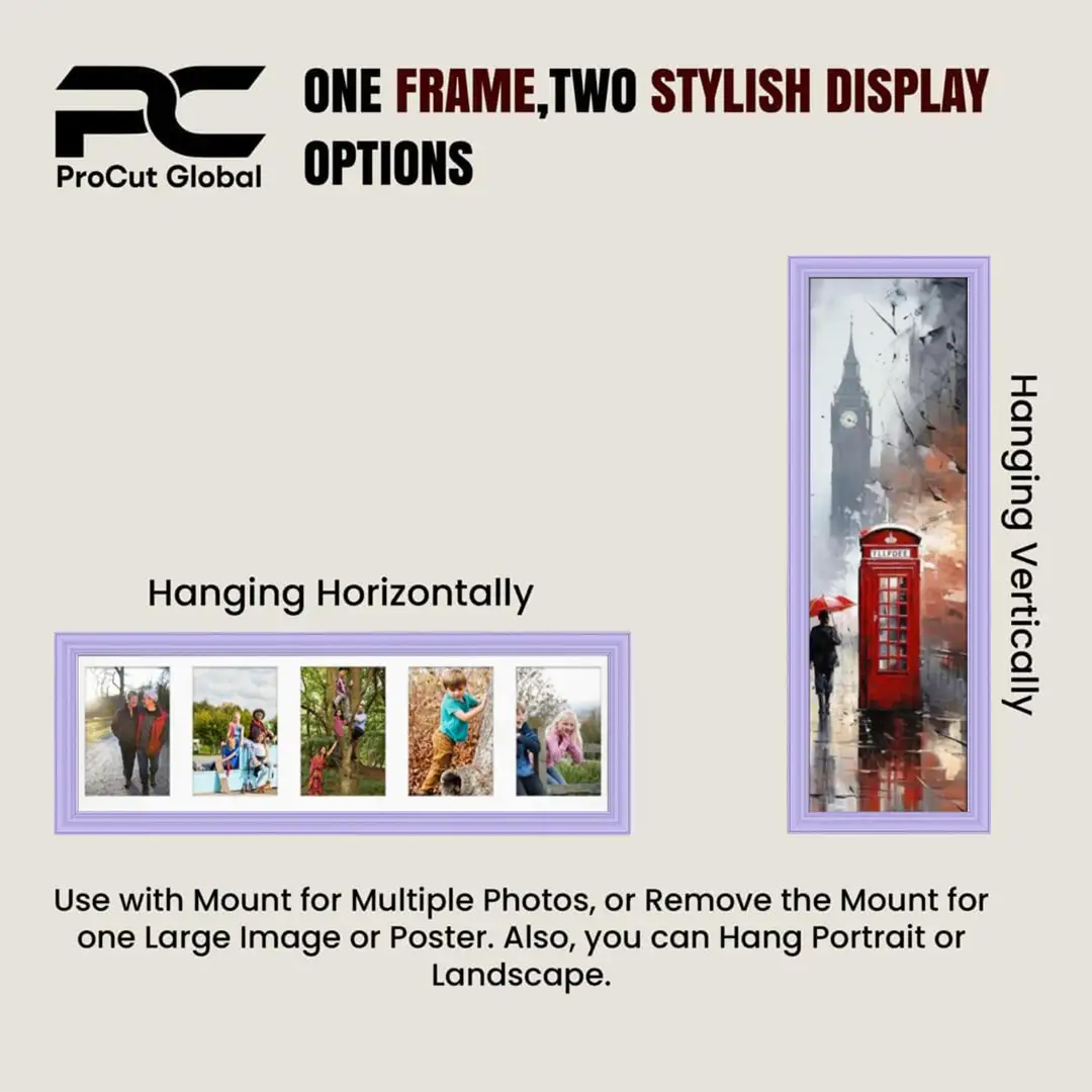 26x8" Purple Classic Multi Aperture Photo Frame Holds 6x4" (x5) Photos With Silver Mount | Modern Collage Frame thumbnail 4