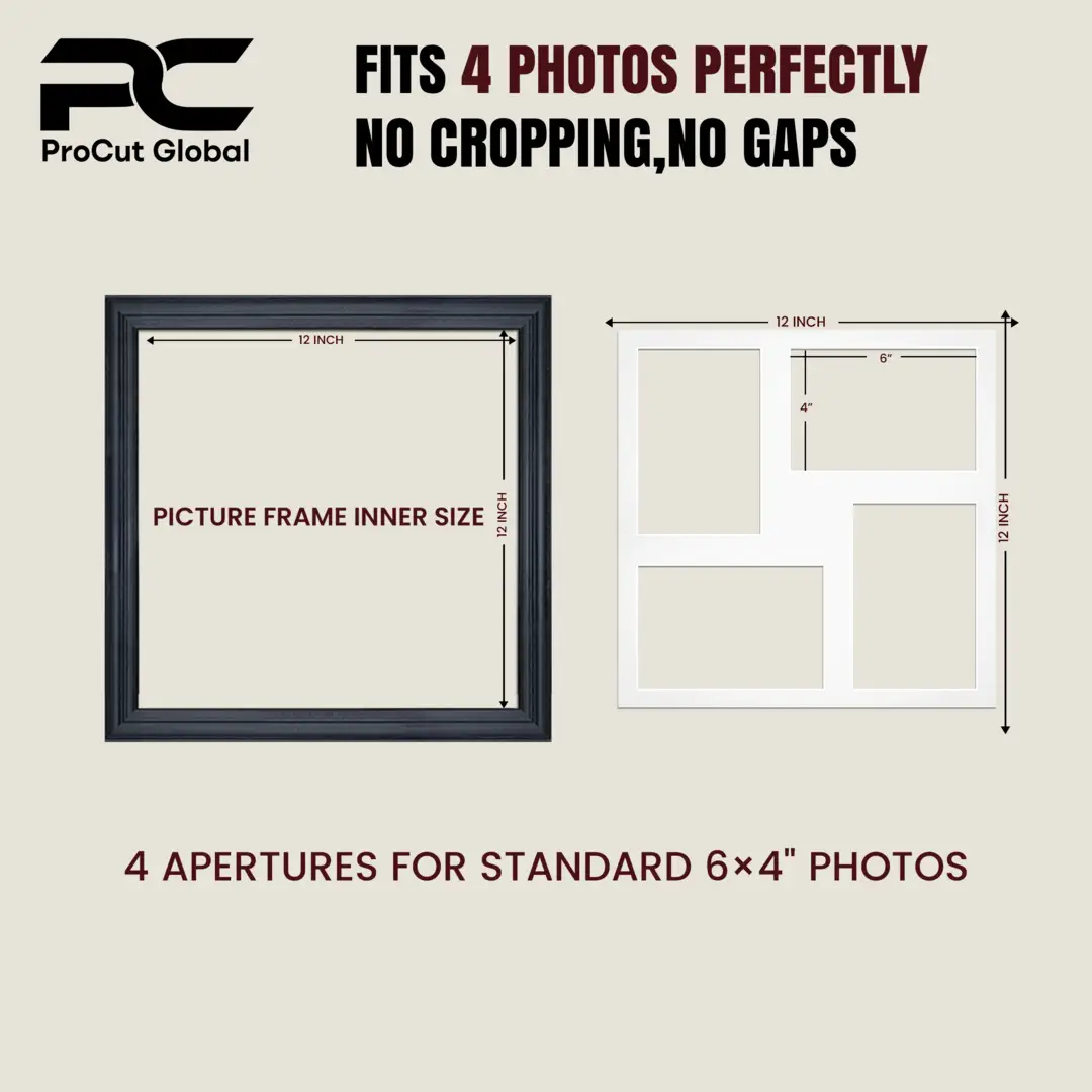 12x12" Country Pine Classic Multi Aperture Photo Frame Holds 6x4" (x4) Photos With Black Mount | Modern Collage Frame thumbnail 3