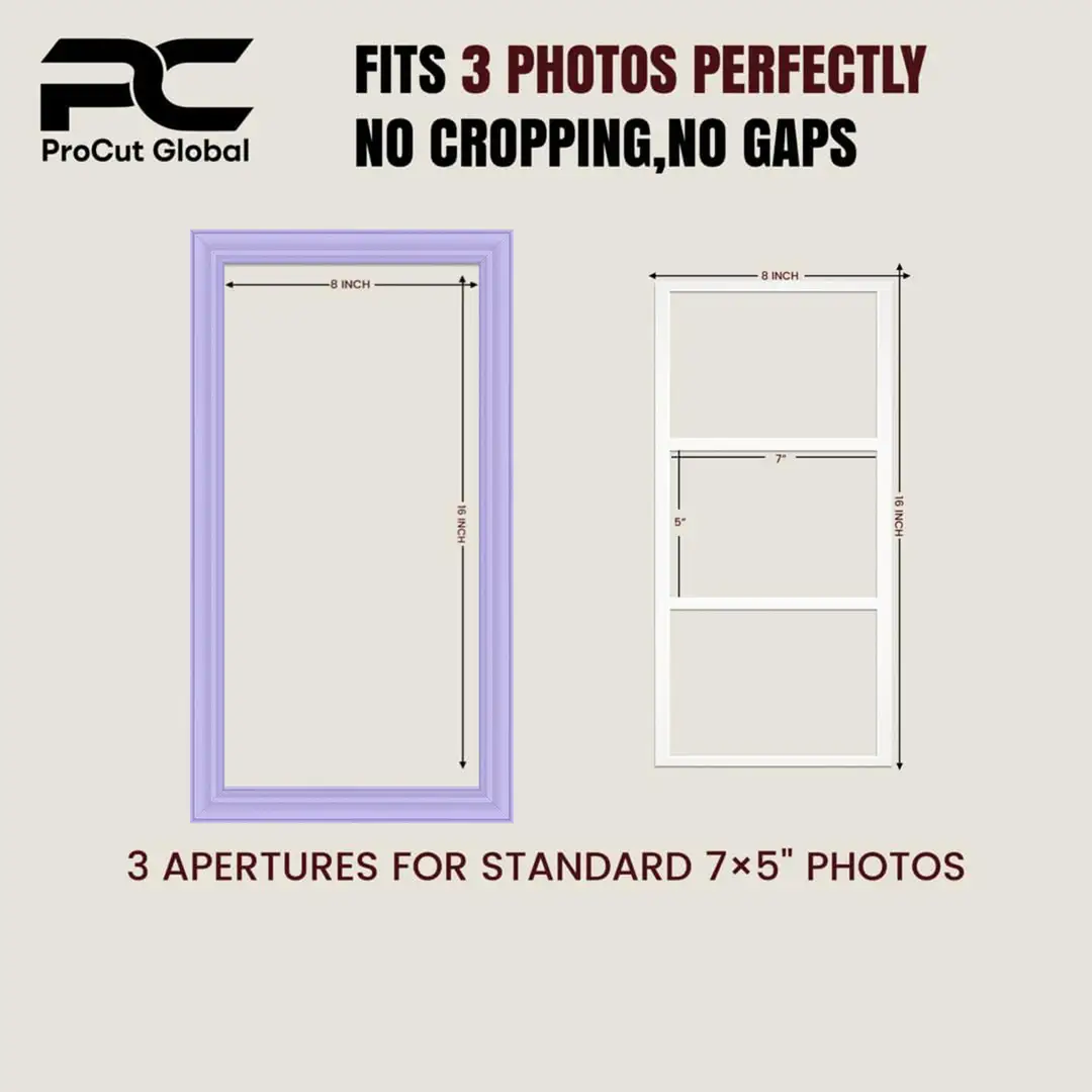 16x8" Purple Classic Multi Aperture Photo Frame - Fits 7x5" (x3) Photos | Collage Frame thumbnail 3