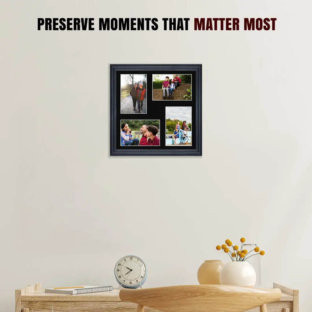 12x12" Classic Black Multi Aperture Photo Frame - Fits 6x4" (x4) Photos | Collage Frame thumbnail 2