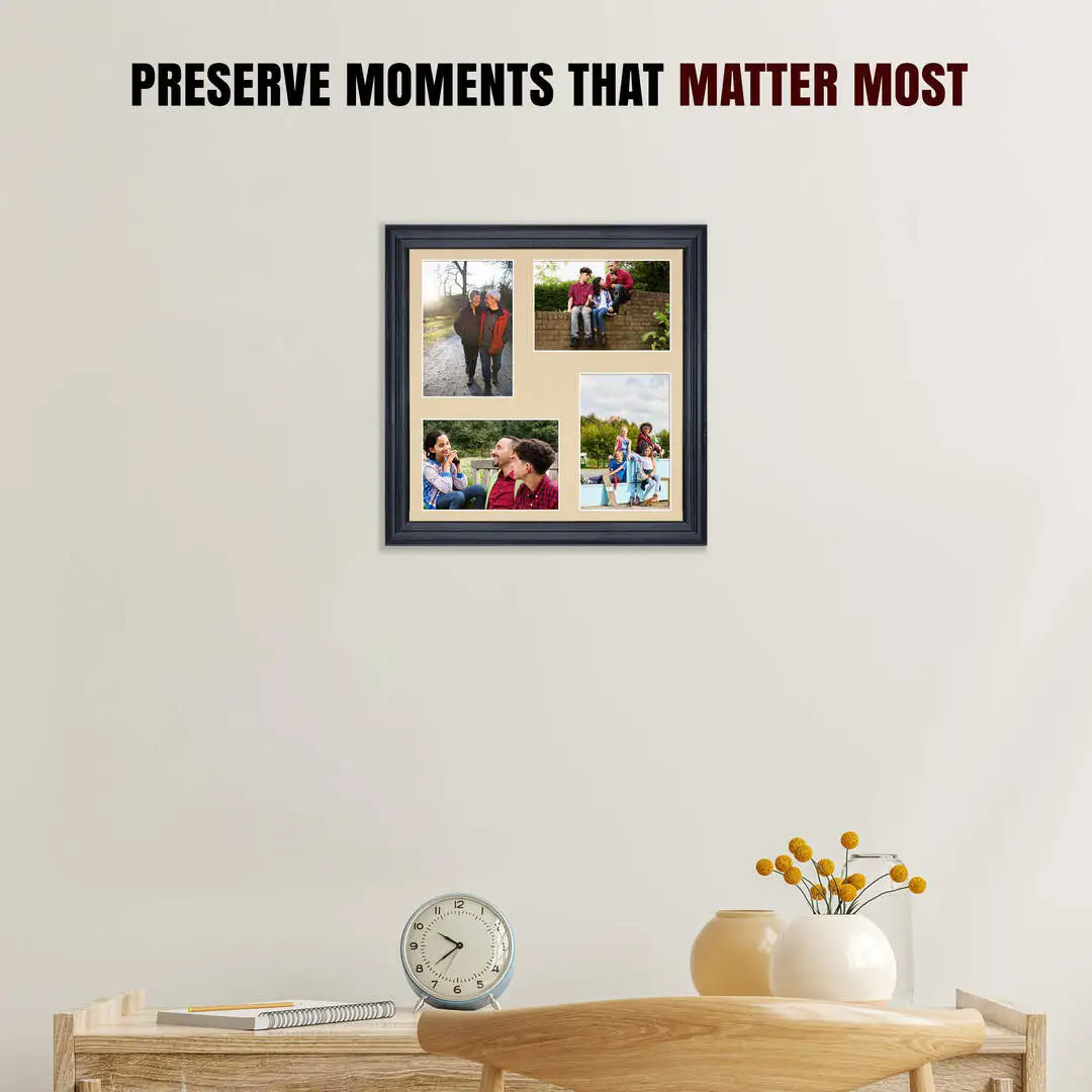 12x12" Black Classic Multi Aperture Photo Frame - Fits 6x4" (x4) Photos | Collage Frame thumbnail 2