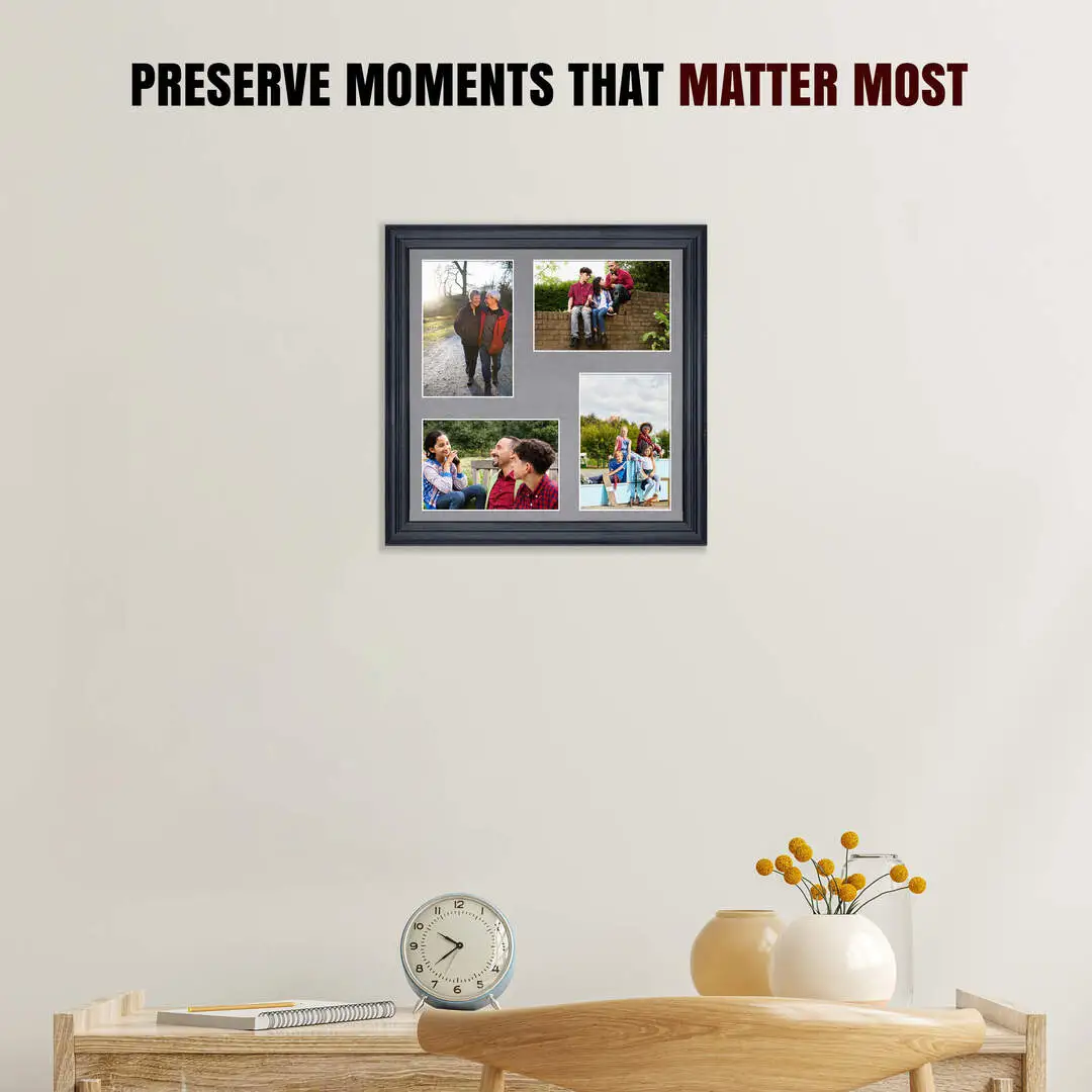12x12" Classic Black Multi Aperture Photo Frame - Fits 6x4" (x4) Photos | Collage Frame thumbnail 2