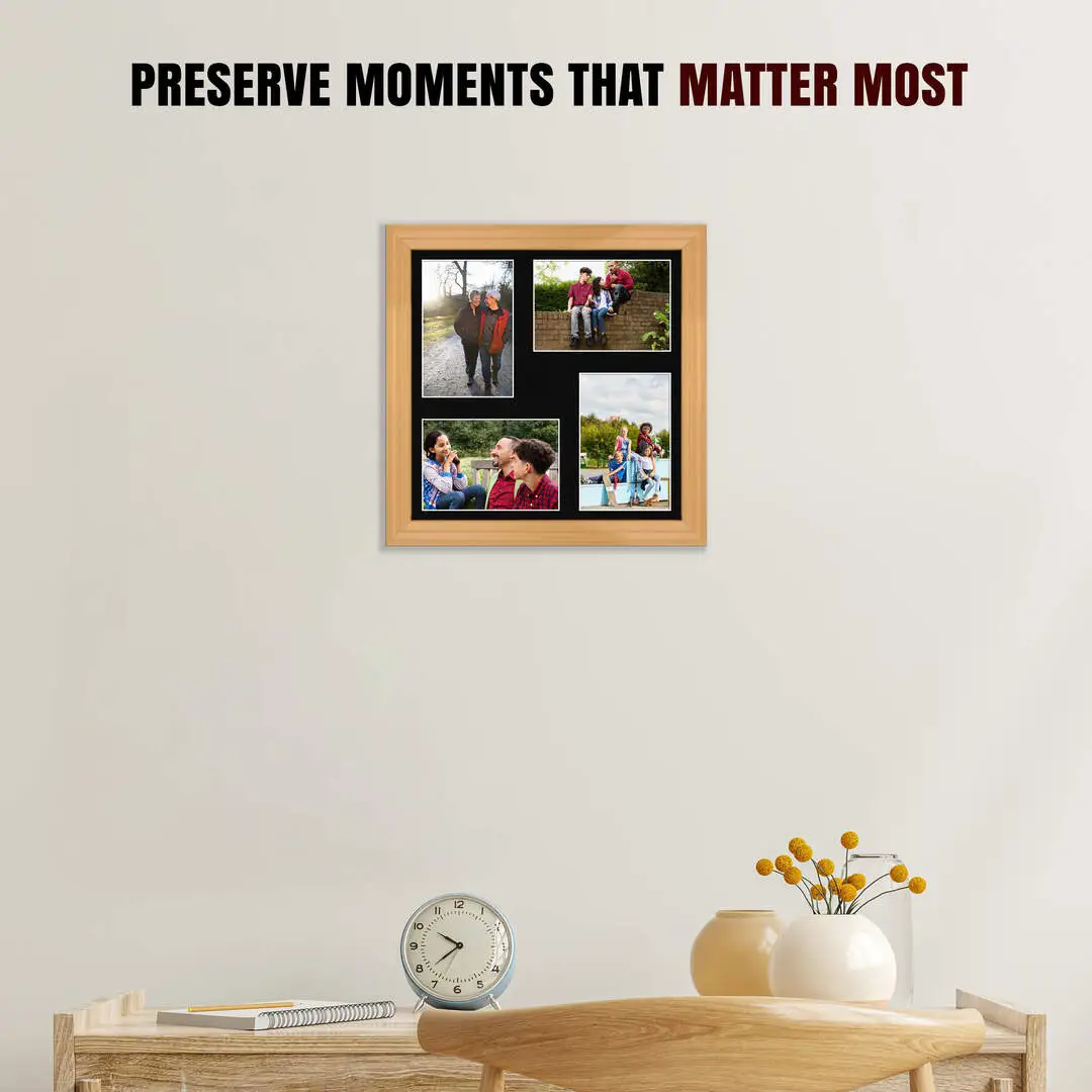 12x12" Country Pine Classic Multi Aperture Photo Frame Holds 6x4" (x4) Photos With Black Mount | Modern Collage Frame thumbnail 2