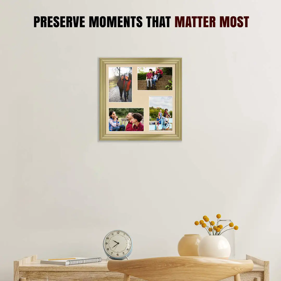 12x12" Gold Classic Multi Aperture Photo Frame Holds 6x4" (x4) Photos With Ivory Mount | Modern Collage Frame thumbnail 2