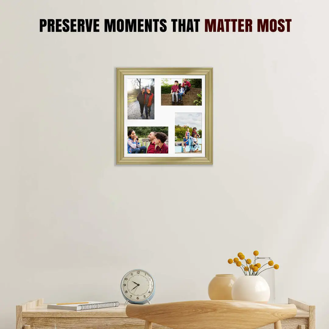 12x12" Gold Classic Multi Aperture Photo Frame Holds 6x4" (x4) Photos With Ice White Mount | Modern Collage Frame thumbnail 2