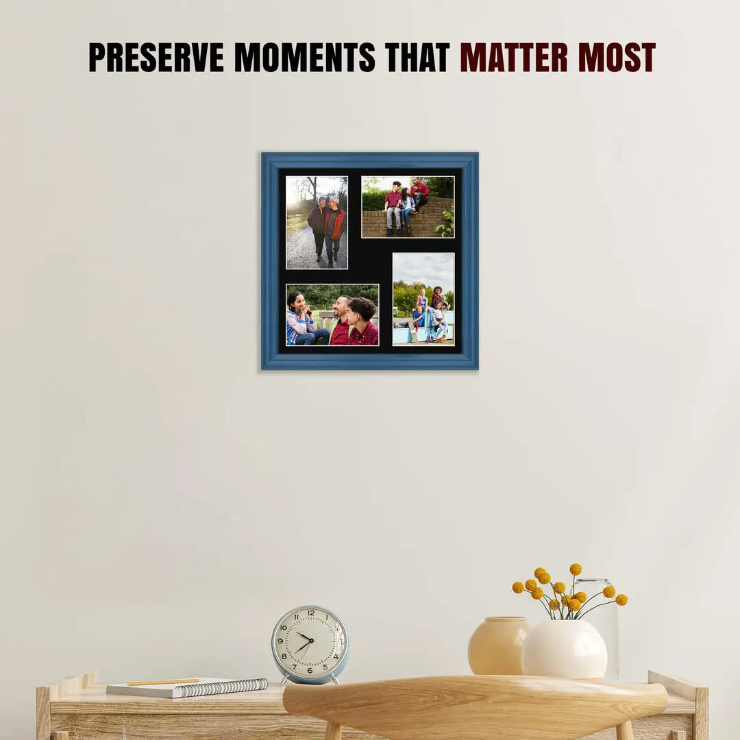 12x12" Navy Blue Classic Multi Aperture Photo Frame Holds 6x4" (x4) Photos With Black Mount | Modern Collage Frame thumbnail 2