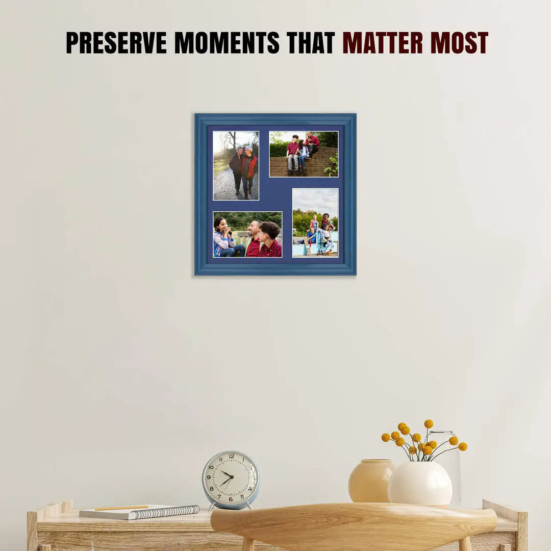 12x12" Navy Blue Classic Multi Aperture Photo Frame Holds 6x4" (x4) Photos With Blue Mount | Modern Collage Frame thumbnail 2