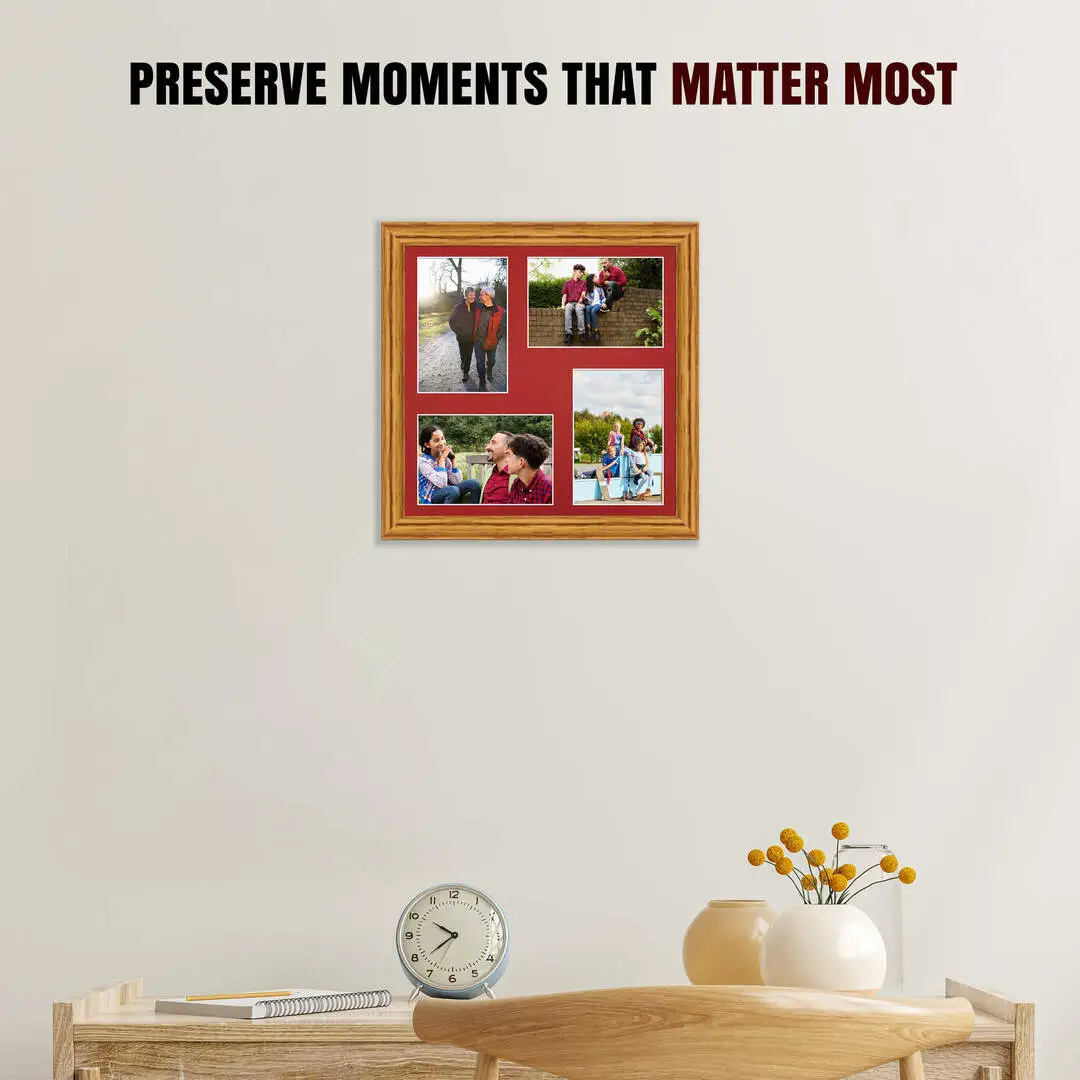 12x12" Oak Classic Multi Aperture Photo Frame - Fits 6x4" (x4) Photos | Collage Frame thumbnail 2