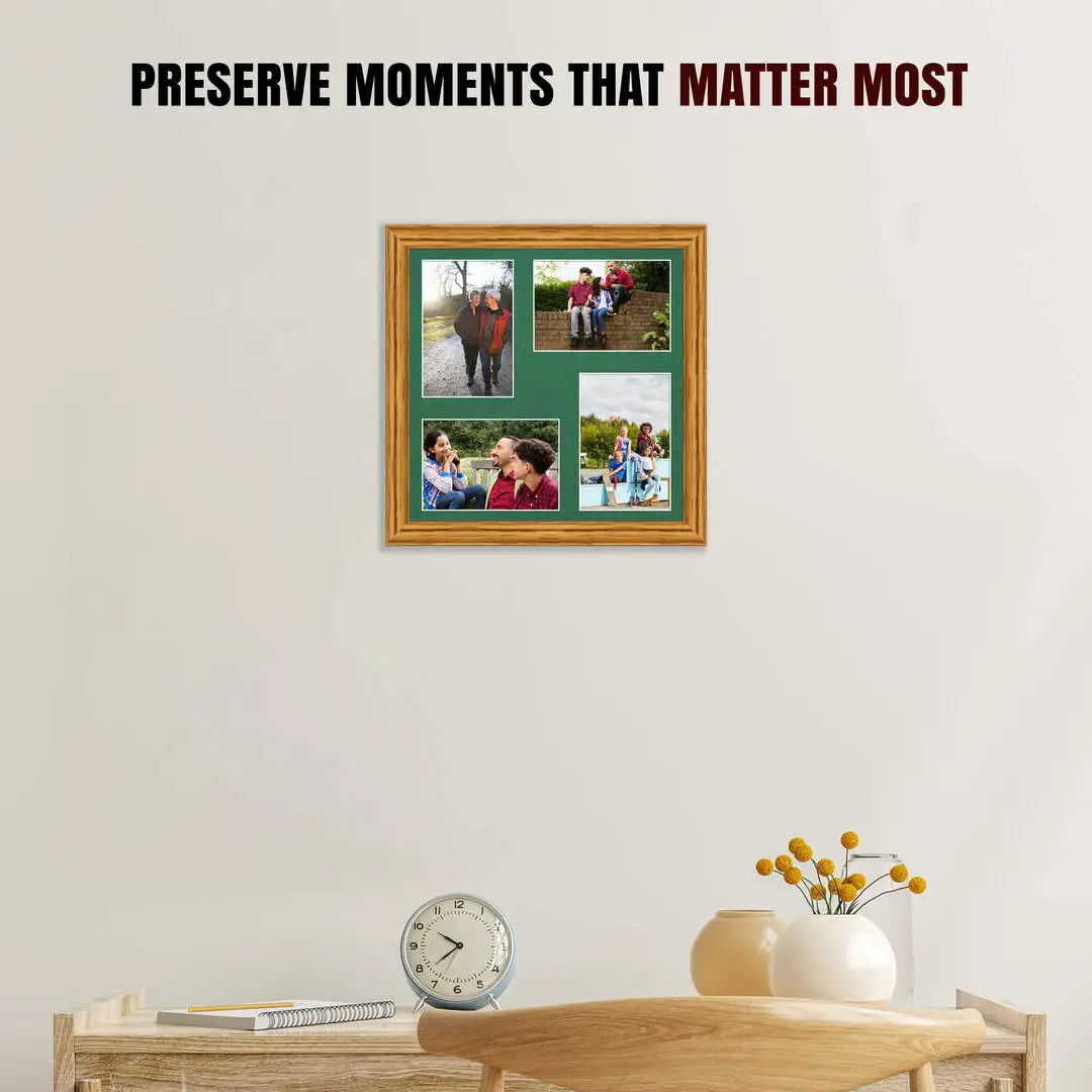 12x12" Oak Classic Multi Aperture Photo Frame - Fits 6x4" (x4) Photos | Collage Frame thumbnail 2