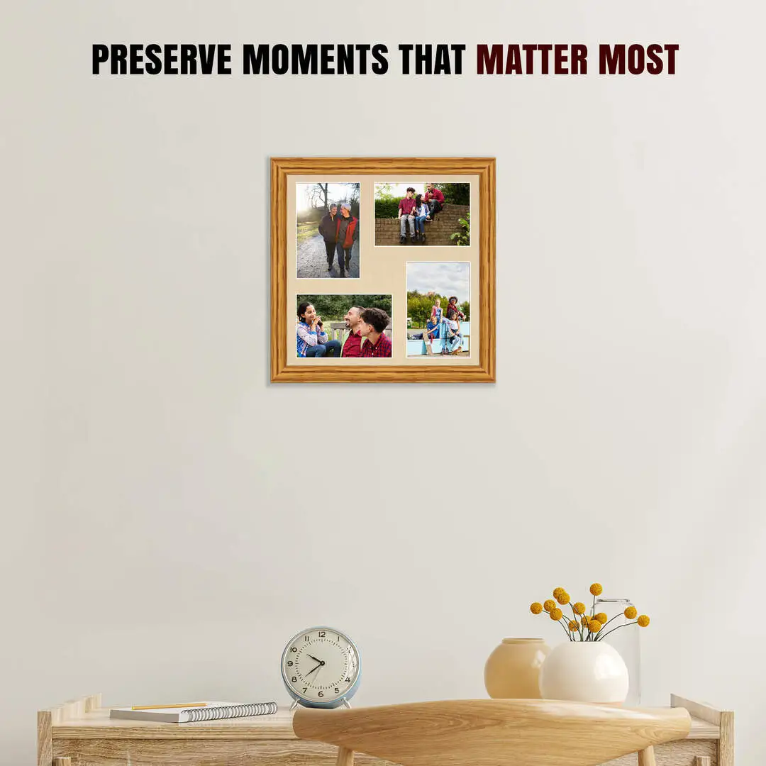12x12" Classic Oak Multi Aperture Photo Frame - Fits 6x4" (x4) Photos | Collage Frame thumbnail 2