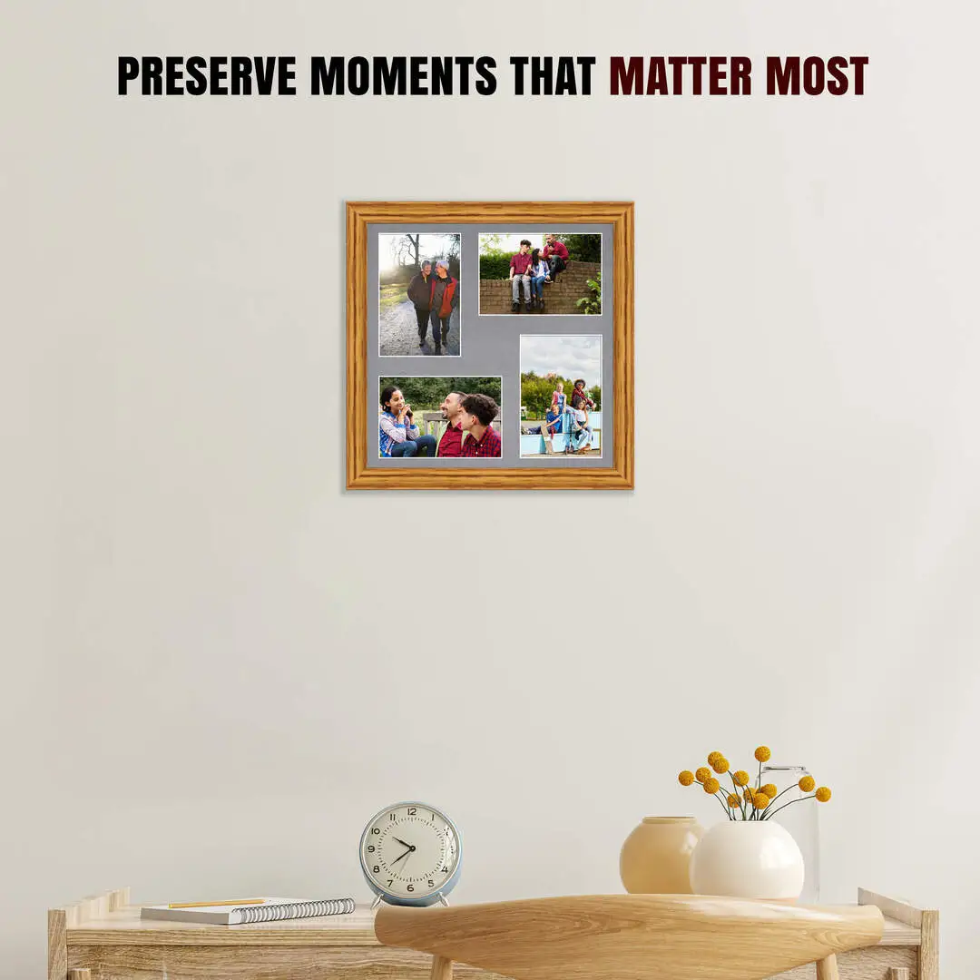 12x12" Classic Oak Multi Aperture Photo Frame - Fits 6x4" (x4) Photos | Collage Frame thumbnail 2