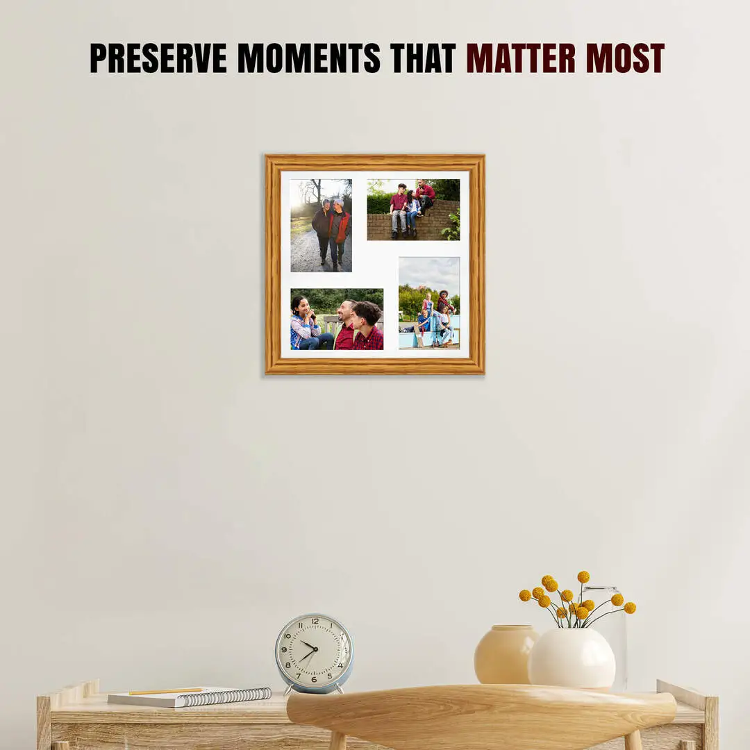 12x12" Oak Classic Multi Aperture Photo Frame Holds 6x4" (x4) Photos With Ice White Mount | Modern Collage Frame thumbnail 2