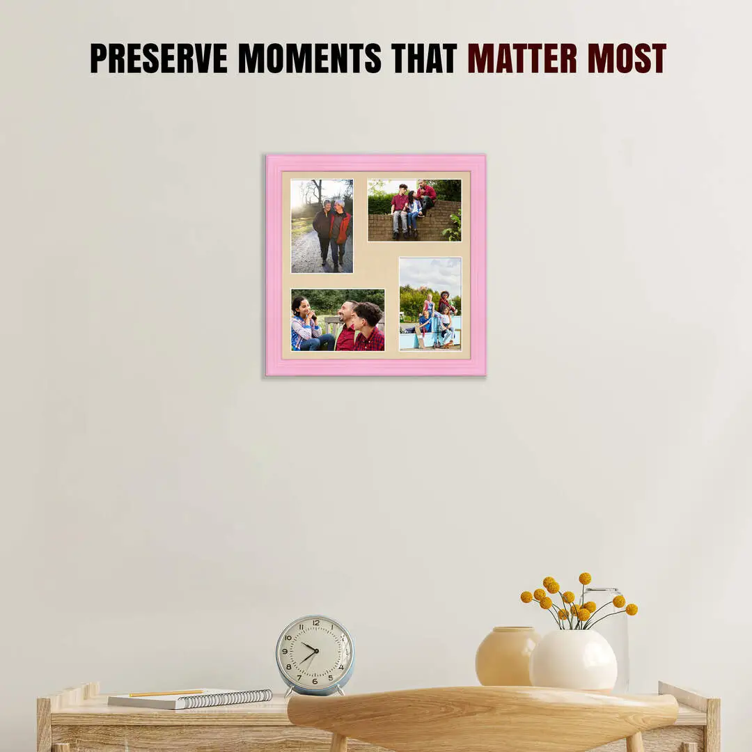 12x12" Pastel Pink Classic Multi Aperture Photo Frame Holds 6x4" (x4) Photos With Ivory Mount | Modern Collage Frame thumbnail 2