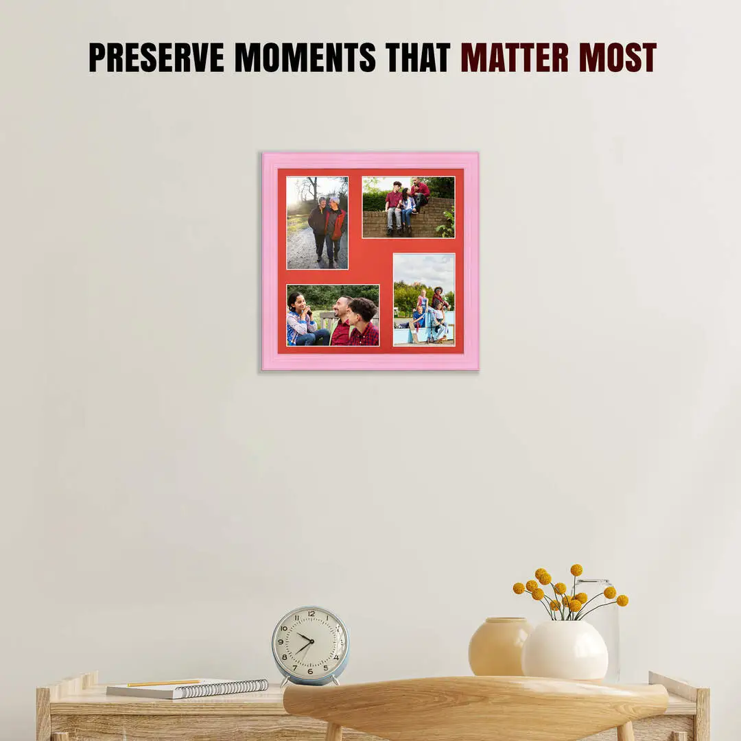 12x12" Classic Pastel Pink Multi Aperture Photo Frame - Fits 6x4" (x4) Photos | Collage Frame thumbnail 2