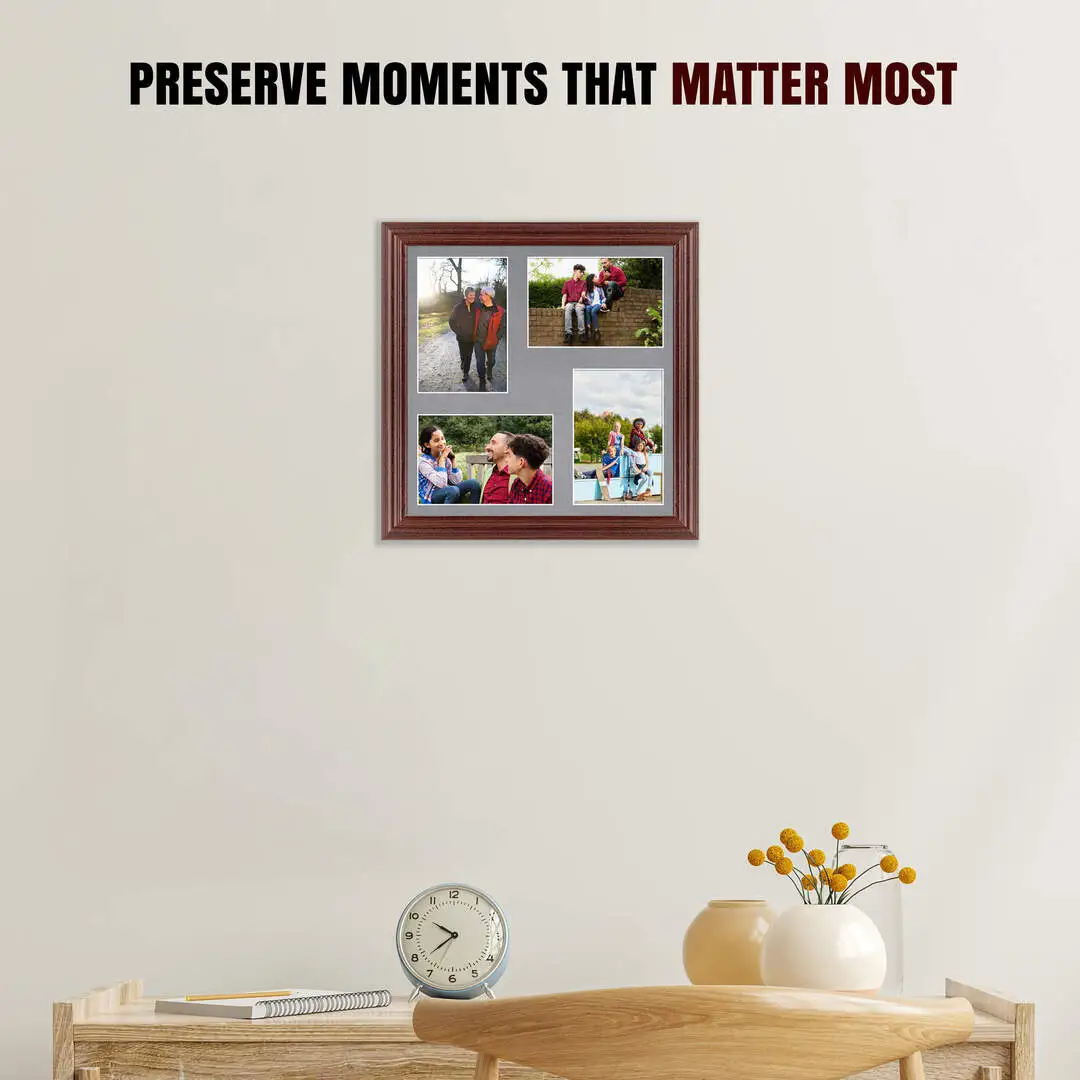 12x12" Rose Wood Classic Multi Aperture Photo Frame Holds 6x4" (x4) Photos With Mid Grey Mount | Modern Collage Frame thumbnail 2