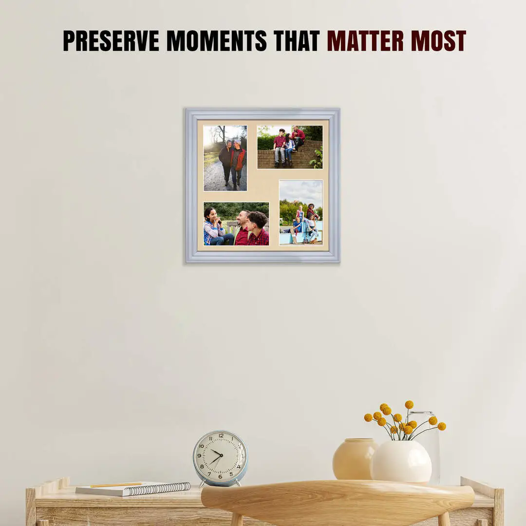12x12" Classic Silver Multi Aperture Photo Frame - Fits 6x4" (x4) Photos | Collage Frame thumbnail 2