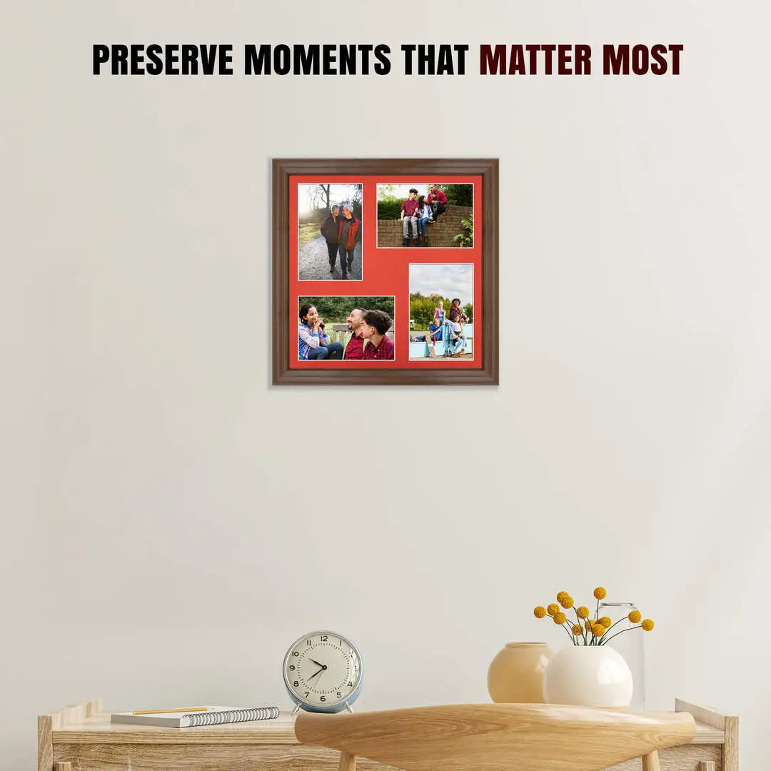 12x12" Classic Walnut Multi Aperture Photo Frame - Fits 6x4" (x4) Photos | Collage Frame thumbnail 2