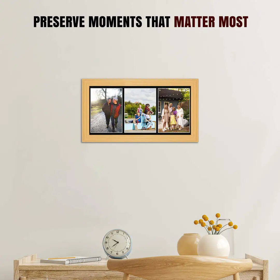 16x8" Country Pine Classic Multi Aperture Photo Frame Holds 7x5" (x3) Photos With Black Mount | Modern Collage Frame thumbnail 2