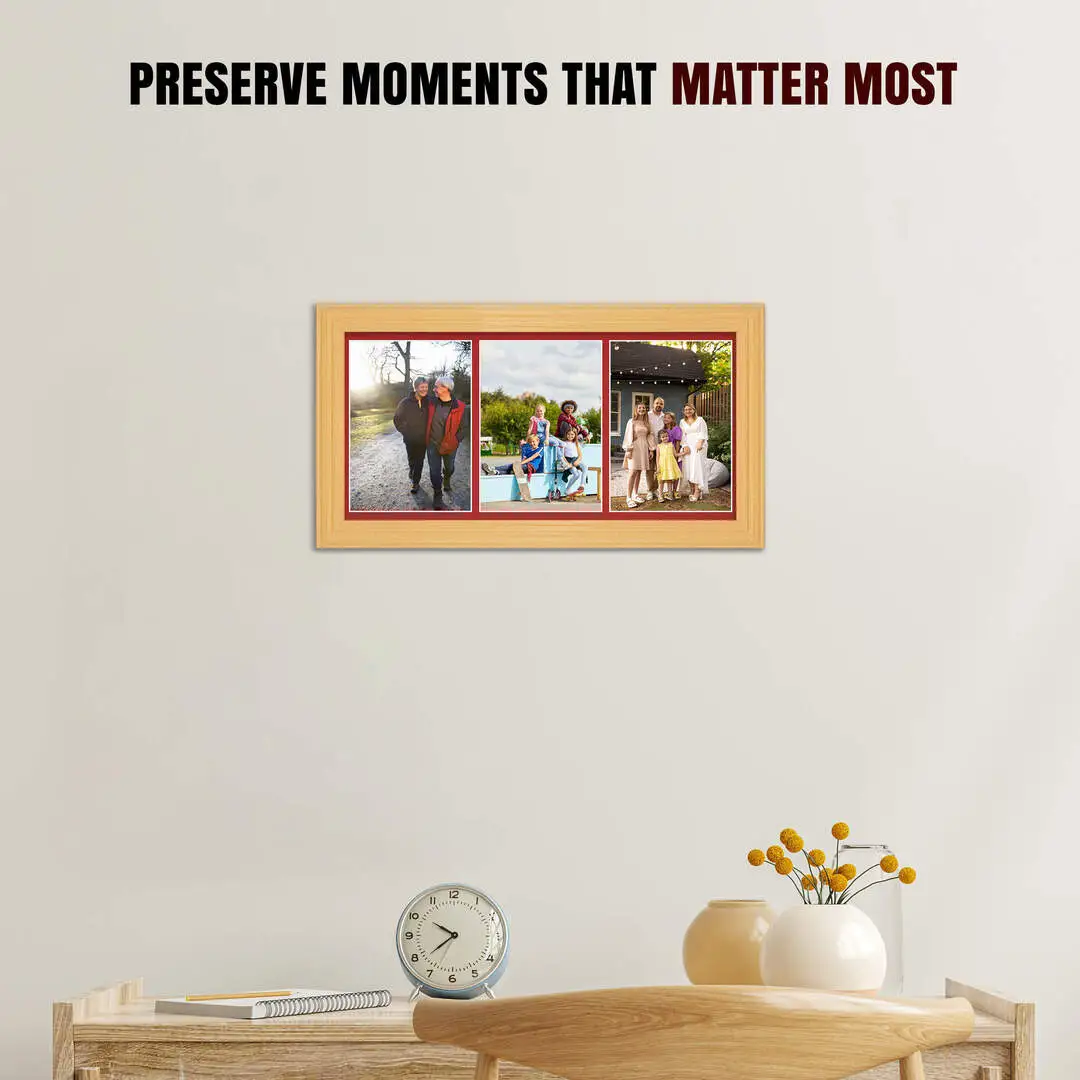 16x8" Classic Country Pine Multi Aperture Photo Frame - Fits 7x5" (x3) Photos | Collage Frame thumbnail 2