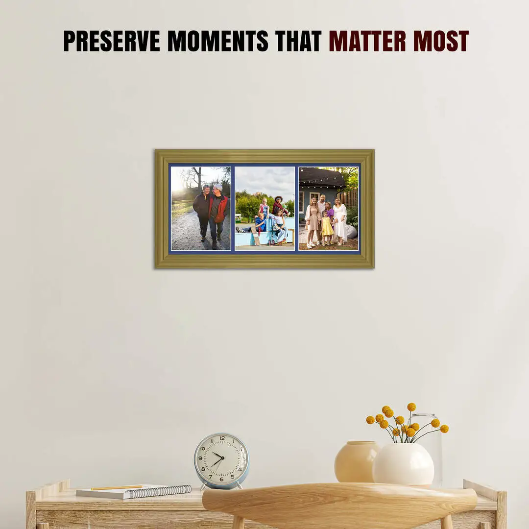 16x8" Gold Classic Multi Aperture Photo Frame - Fits 7x5" (x3) Photos | Collage Frame thumbnail 2