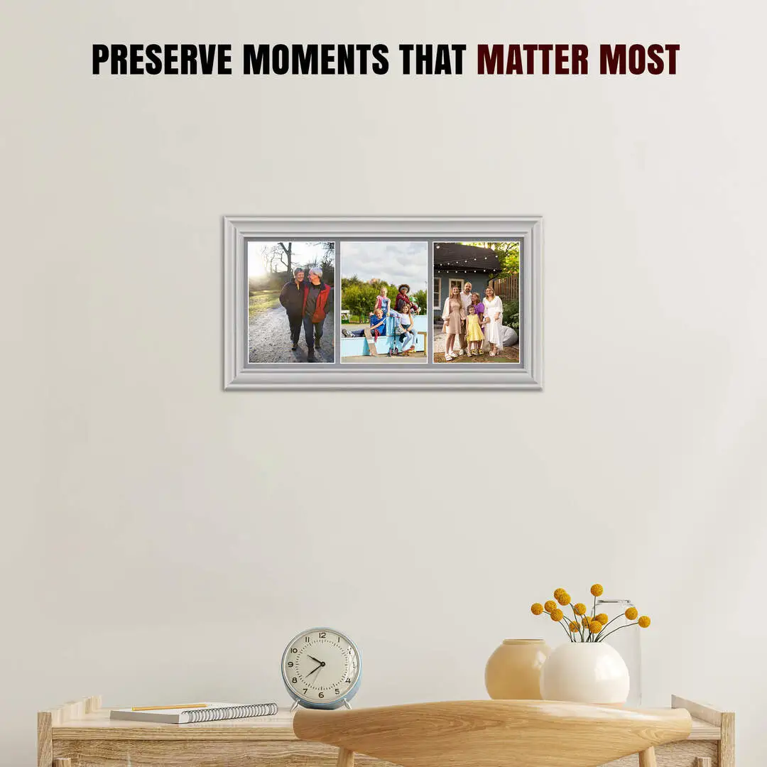 16x8" Light Grey Classic Multi Aperture Photo Frame Holds 7x5" (x3) Photos With Mid Grey Mount | Modern Collage Frame thumbnail 2