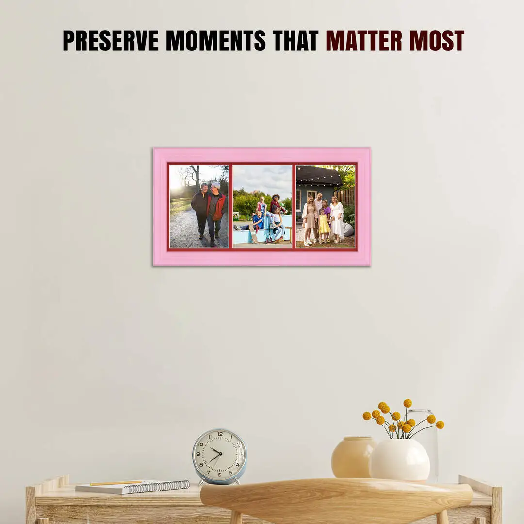 16x8" Pastel Pink Classic Multi Aperture Photo Frame Holds 7x5" (x3) Photos With Crimson Mount | Modern Collage Frame thumbnail 2