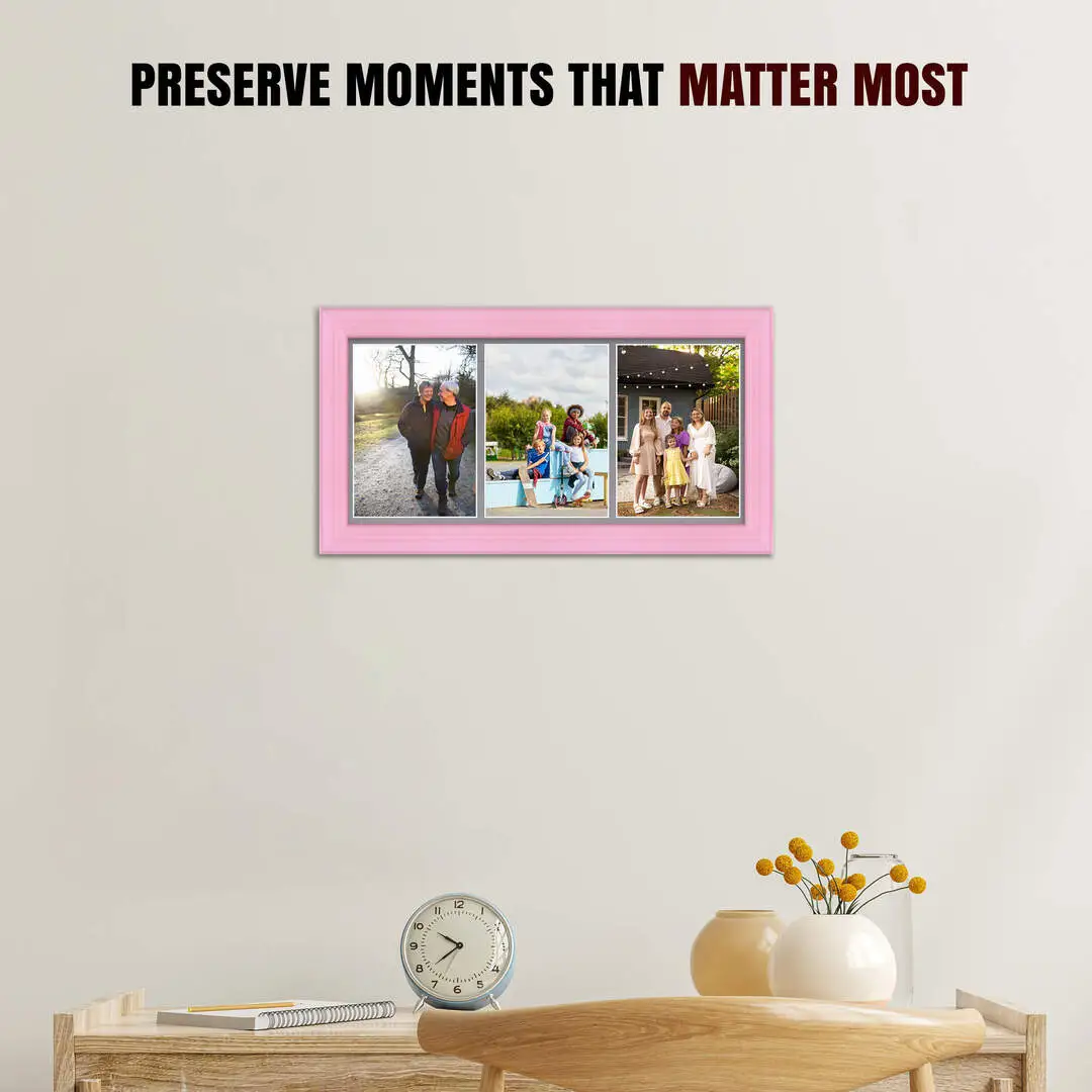 16x8" Classic Pastel Pink Multi Aperture Photo Frame - Fits 7x5" (x3) Photos | Collage Frame thumbnail 2