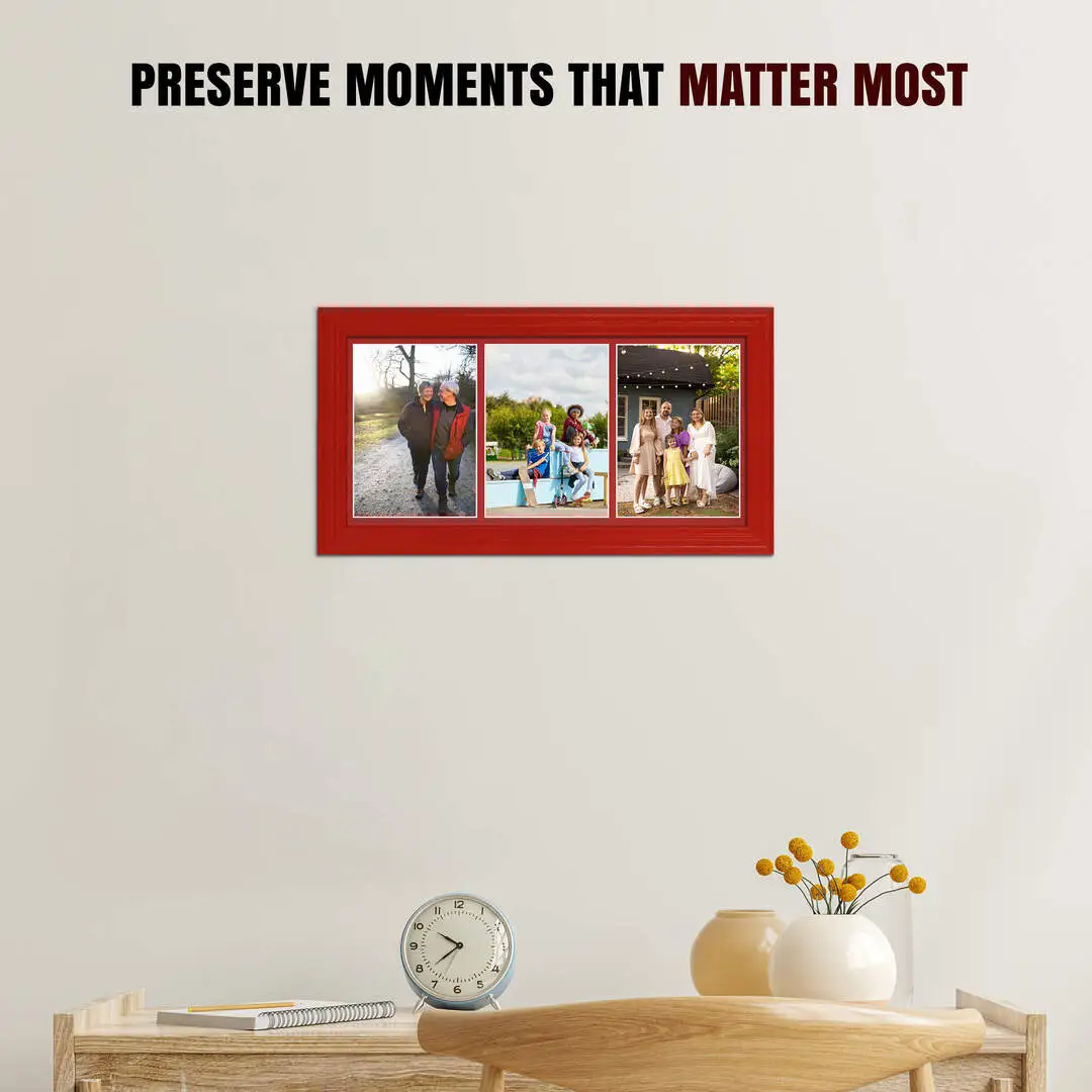 16x8" Red Classic Multi Aperture Photo Frame Holds 7x5" (x3) Photos With Crimson Mount | Modern Collage Frame thumbnail 2