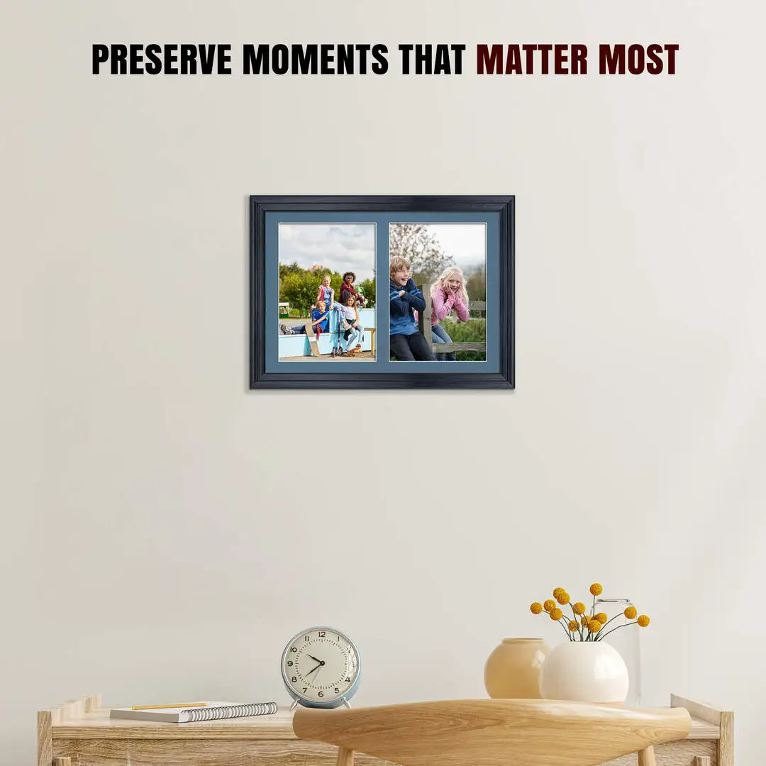 20x14" Black Classic Multi Aperture Photo Frame Holds A4 (x2) Photos With Pompador Mount | Modern Collage Frame thumbnail 2