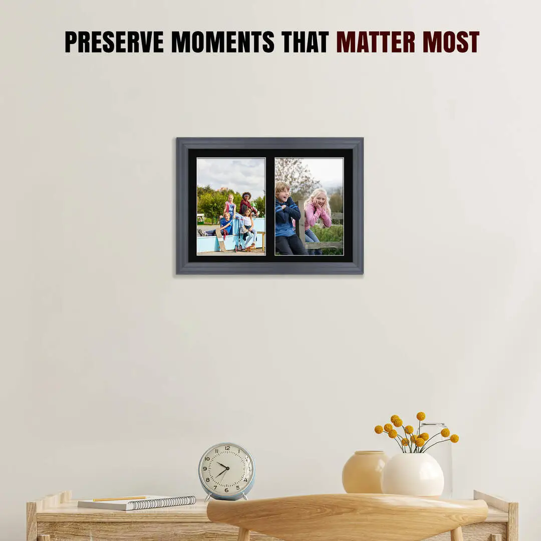 20x14" Dark Grey Classic Multi Aperture Photo Frame Holds A4 (x2) Photos With Black Mount | Modern Collage Frame thumbnail 2