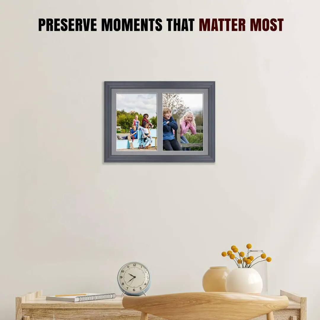 20x14" Dark Grey Classic Multi Aperture Photo Frame - Fits A4 (x2) Photos | Collage Frame thumbnail 2