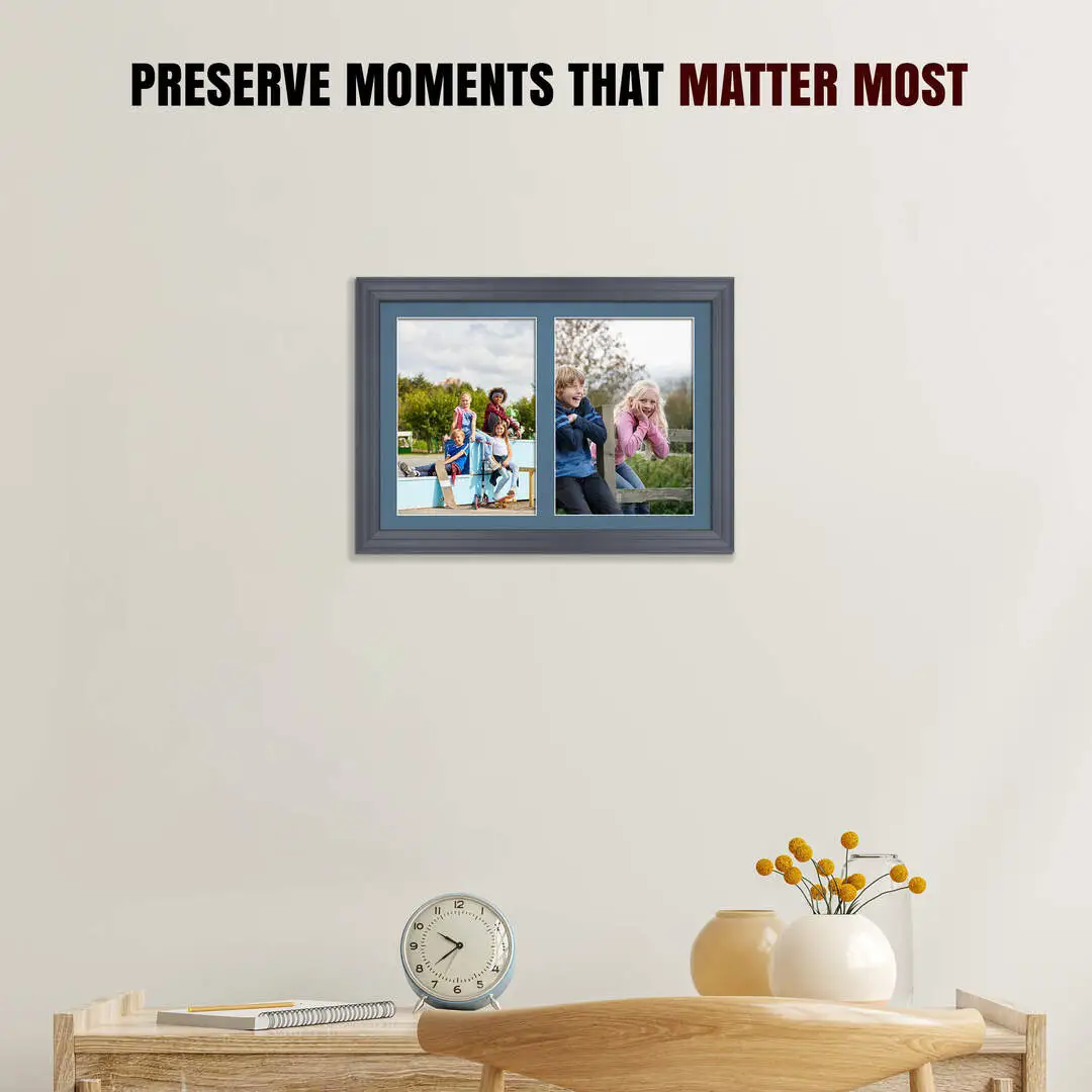 20x14" Classic Dark Grey Multi Aperture Photo Frame - Fits A4 (x2) Photos | Collage Frame thumbnail 2
