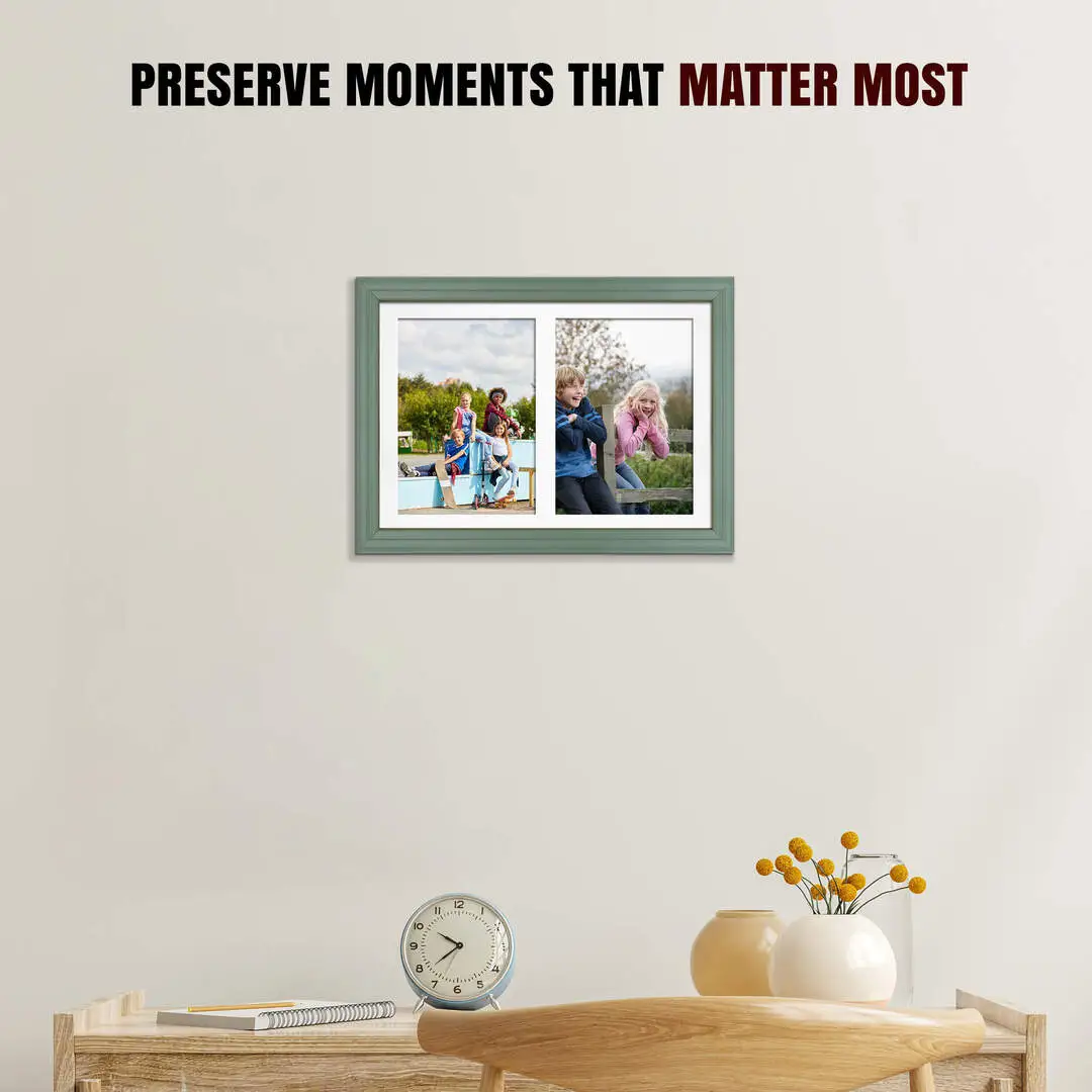 20x14" Green Classic Multi Aperture Photo Frame Holds A4 (x2) Photos With Ice White Mount | Modern Collage Frame thumbnail 2