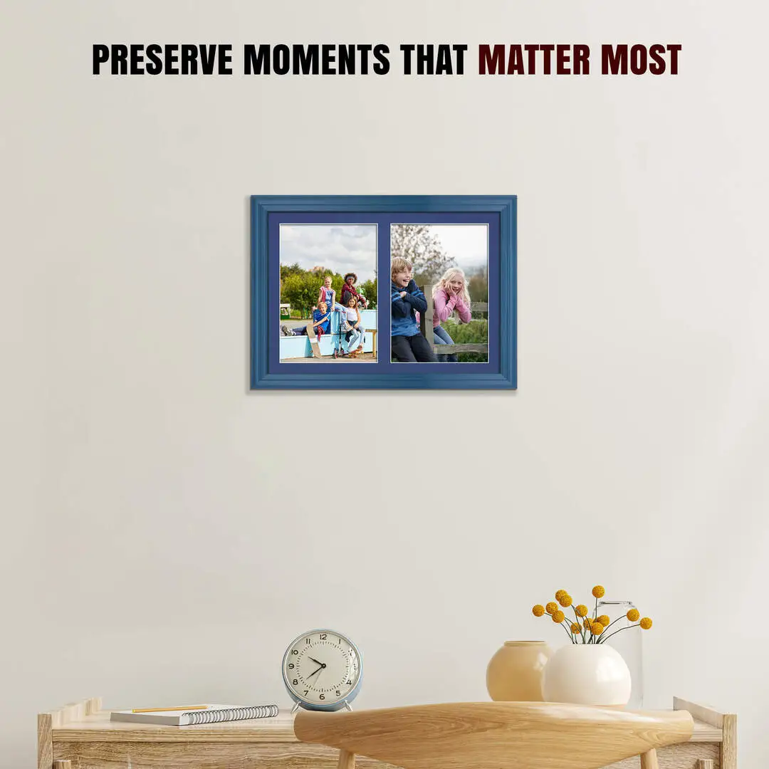 20x14" Classic Navy Blue Multi Aperture Photo Frame - Fits A4 (x2) Photos | Collage Frame thumbnail 2