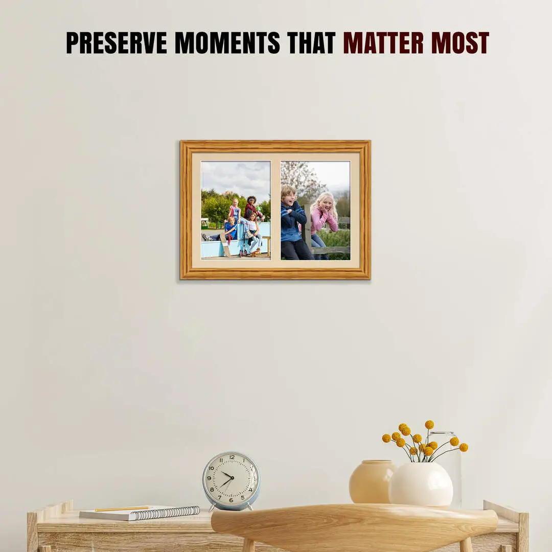 20x14" Oak Classic Multi Aperture Photo Frame Holds A4 (x2) Photos With Ivory Mount | Modern Collage Frame thumbnail 2