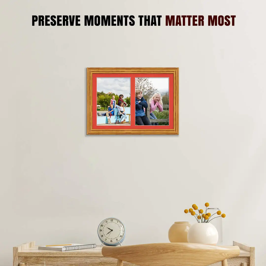 20x14" Classic Oak Multi Aperture Photo Frame - Fits A4 (x2) Photos | Collage Frame thumbnail 2