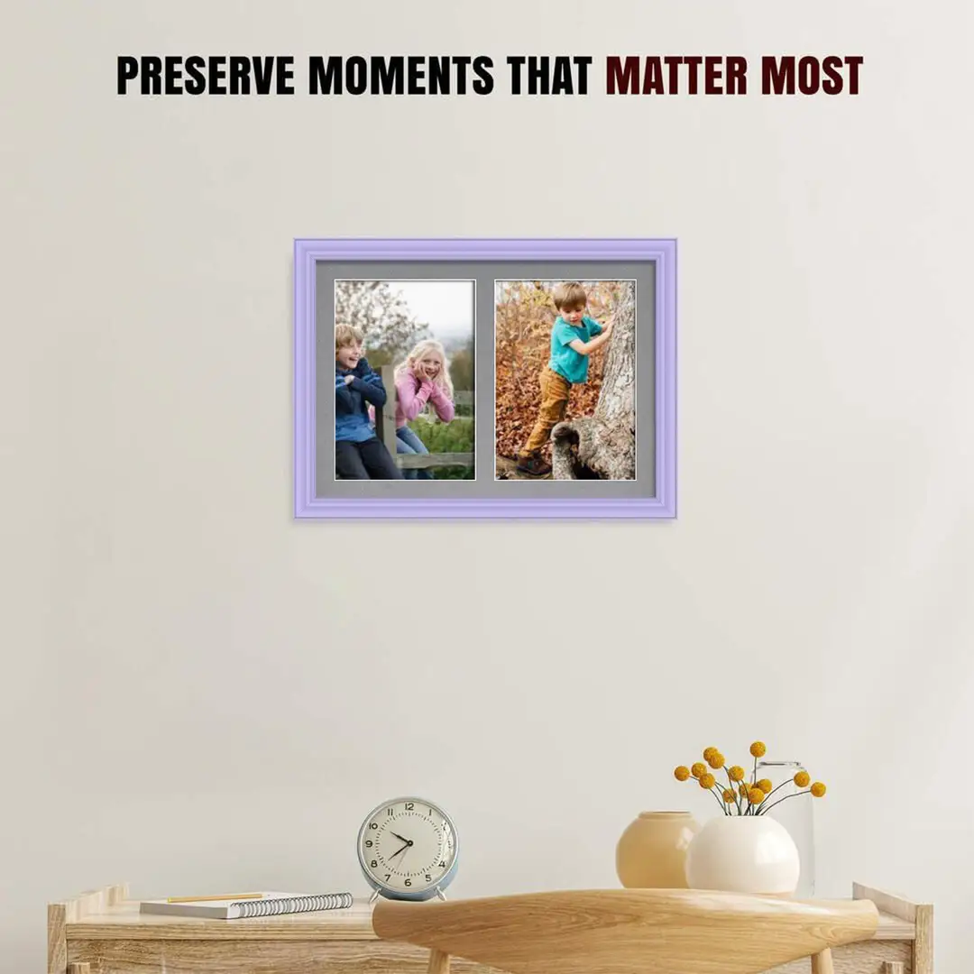 20x14" Purple Classic Multi Aperture Photo Frame Holds A4 (x2) Photos With Mid Grey Mount | Modern Collage Frame thumbnail 2