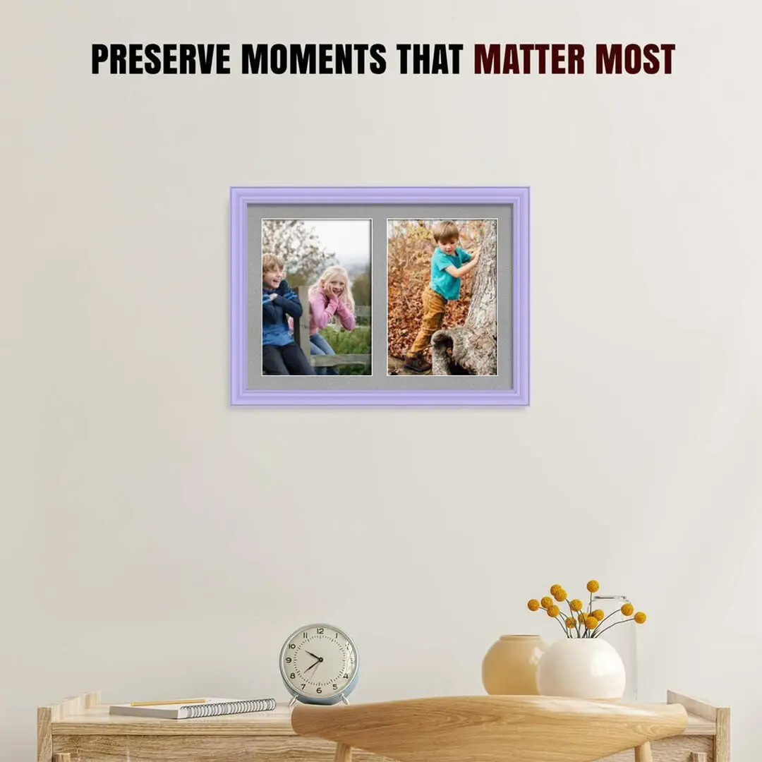 20x14" Purple Classic Multi Aperture Photo Frame Holds A4 (x2) Photos With Silver Mount | Modern Collage Frame thumbnail 2