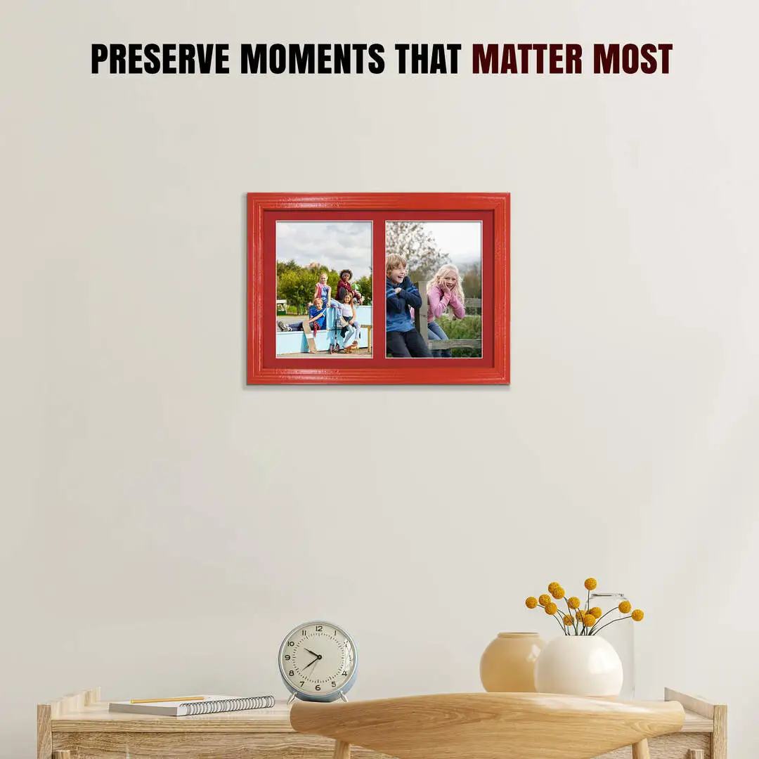 20x14" Red Classic Multi Aperture Photo Frame Holds A4 (x2) Photos With Crimson Mount | Modern Collage Frame thumbnail 2