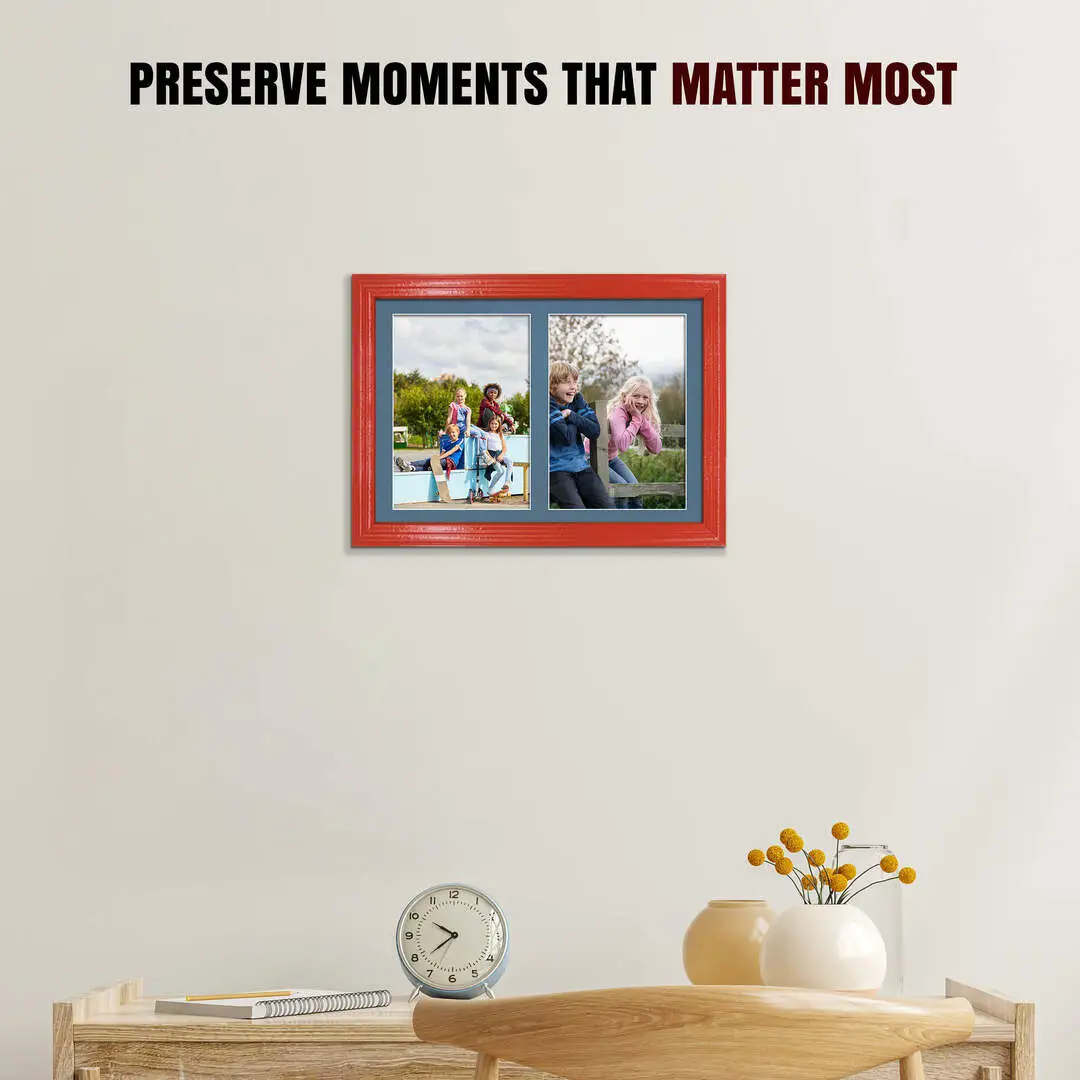 20x14" Red Classic Multi Aperture Photo Frame - Fits A4 (x2) Photos | Collage Frame thumbnail 2