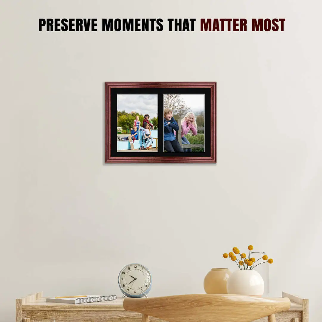 20x14" Classic Rose Wood Multi Aperture Photo Frame - Fits A4 (x2) Photos | Collage Frame thumbnail 2