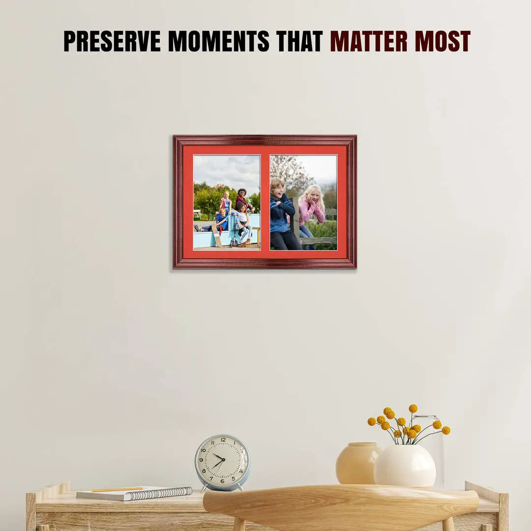 20x14" Rose Wood Classic Multi Aperture Photo Frame - Fits A4 (x2) Photos | Collage Frame thumbnail 2
